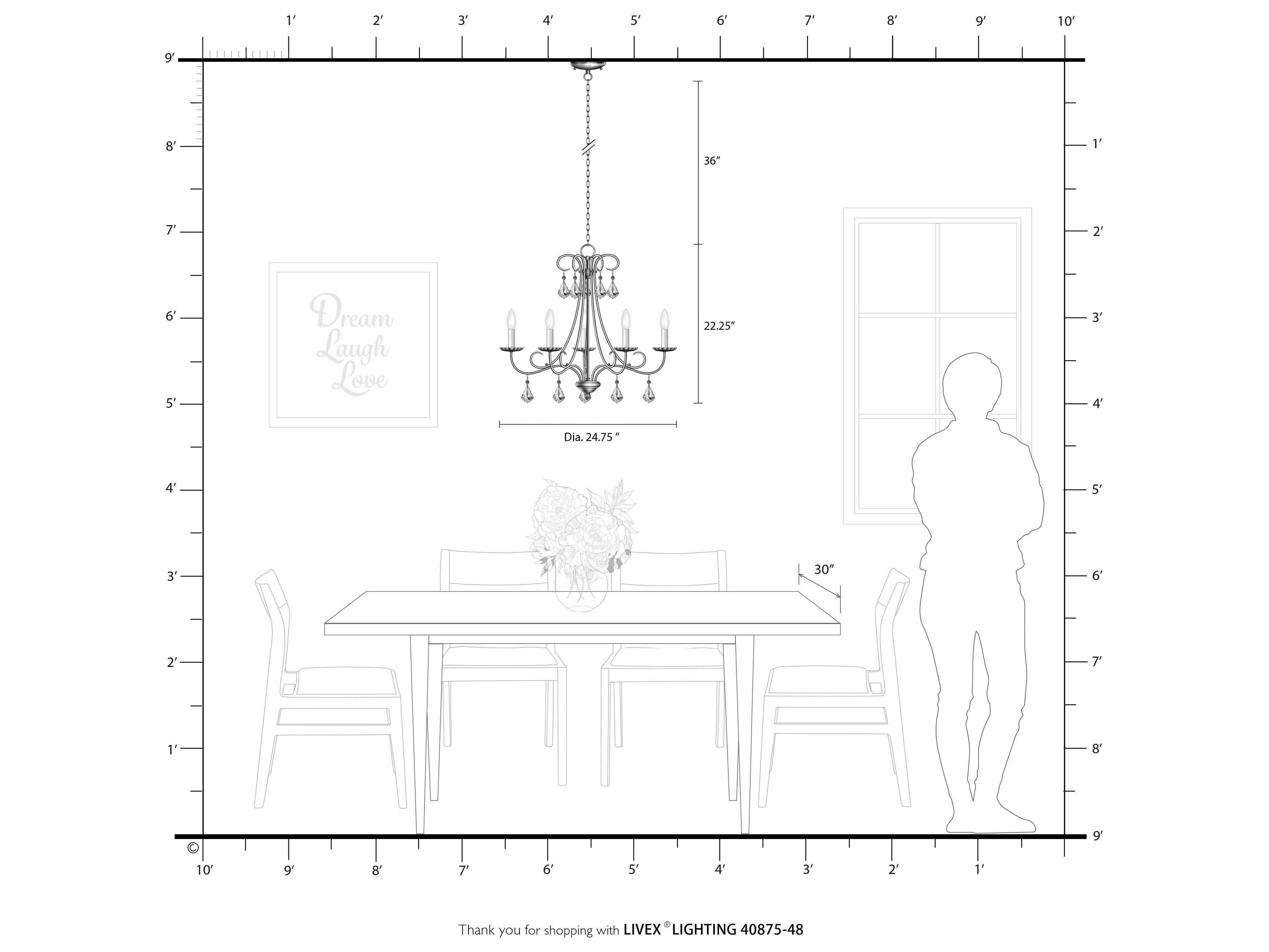 Livex Lighting Daphne 5-Light Antique Gold Leaf Crystal Candelabra Chandelier
