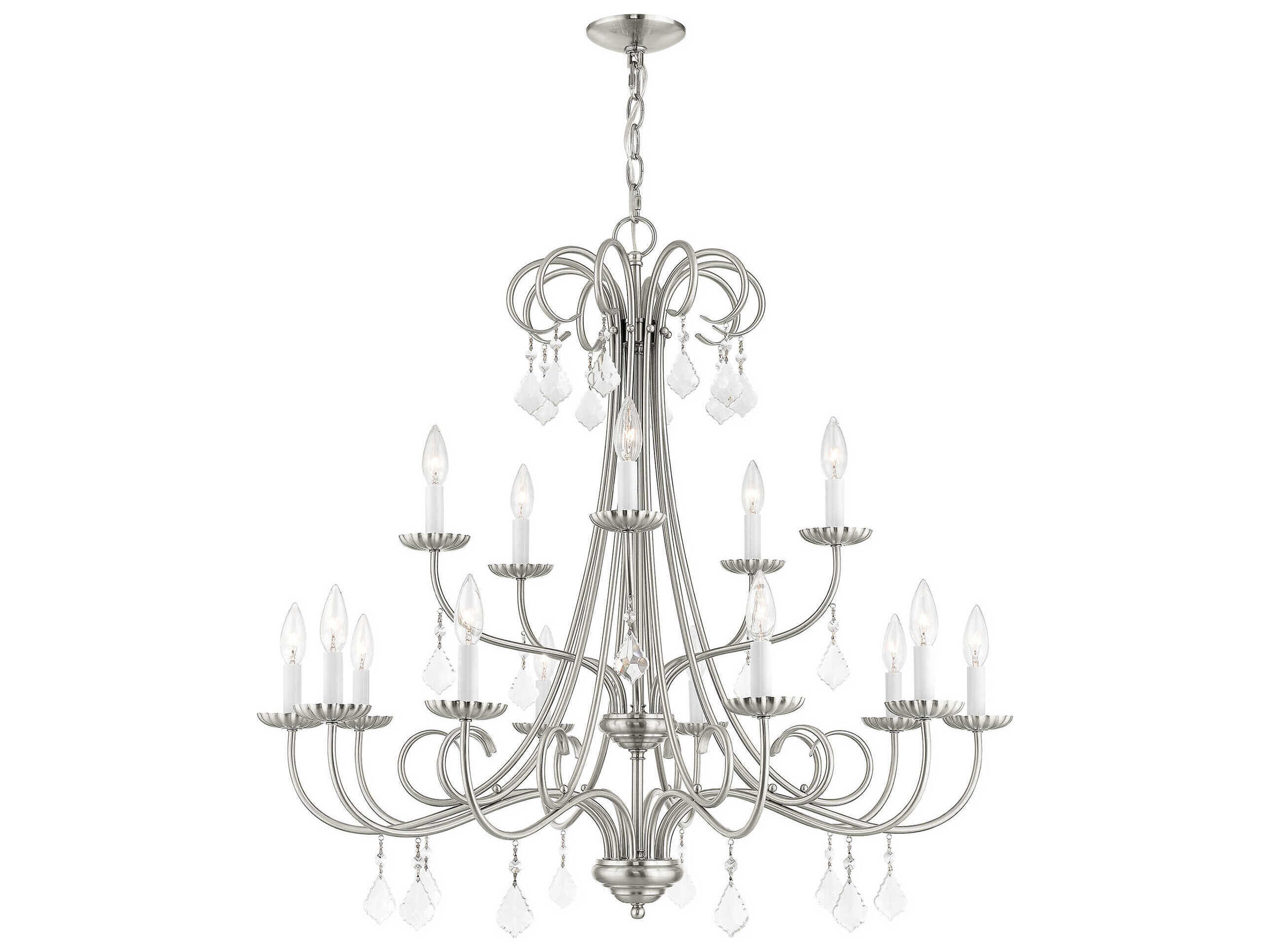 Livex Lighting Daphne 15-Light Brushed Nickel Crystal Candelabra Tiered Chandelier