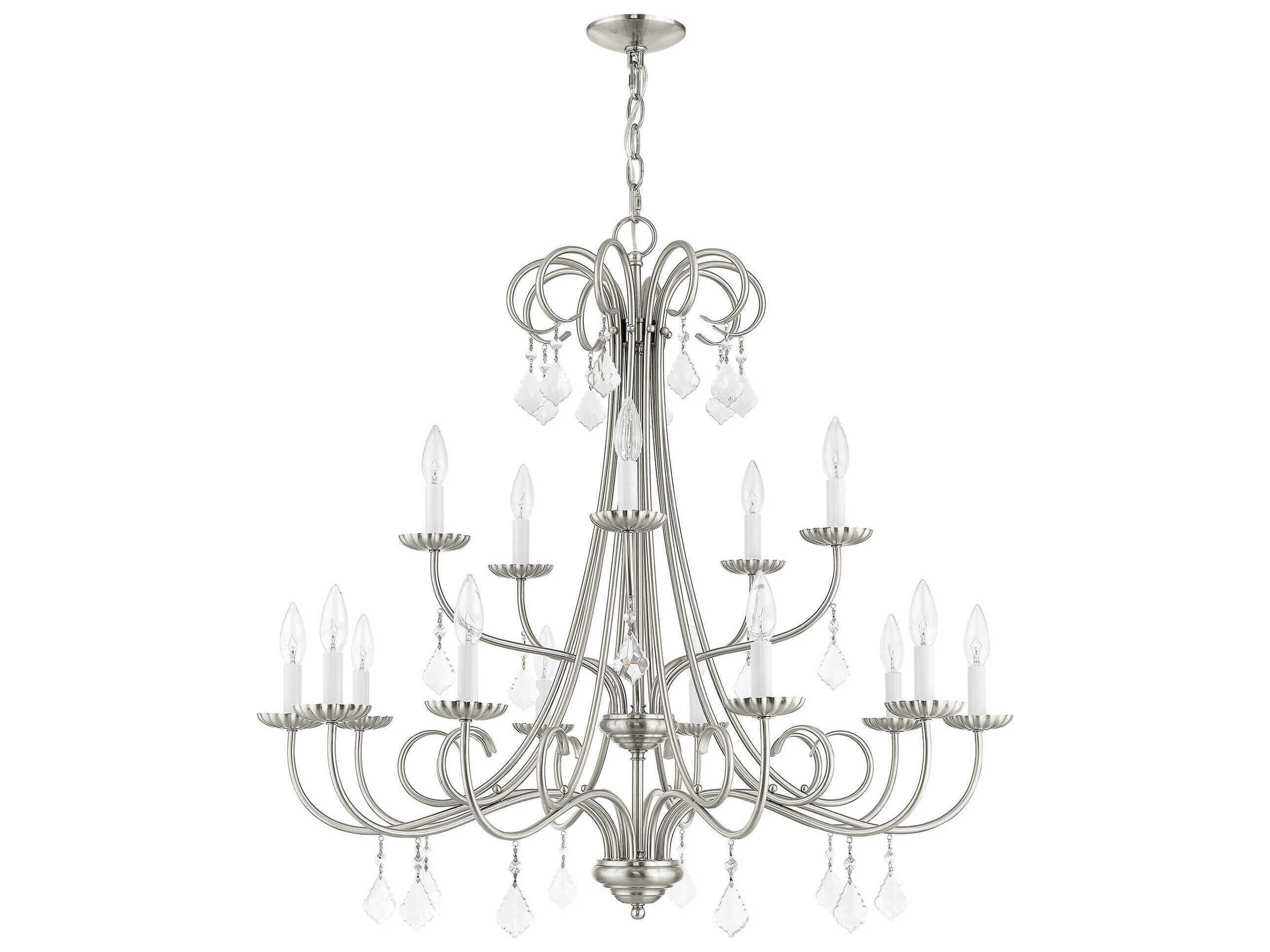 Livex Lighting Daphne 15-Light Brushed Nickel Crystal Candelabra Tiered Chandelier