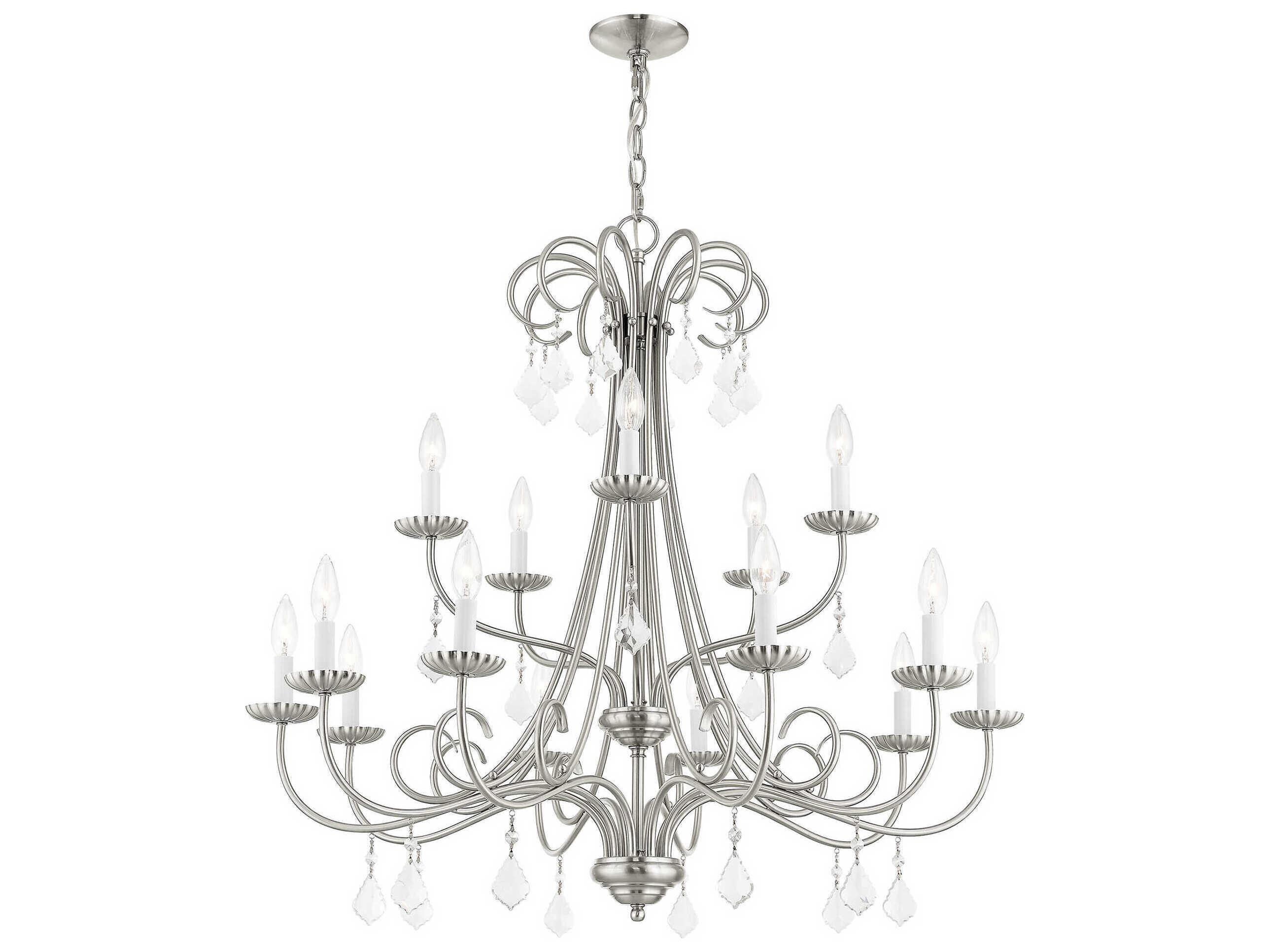 Livex Lighting Daphne 15-Light Brushed Nickel Crystal Candelabra Tiered Chandelier