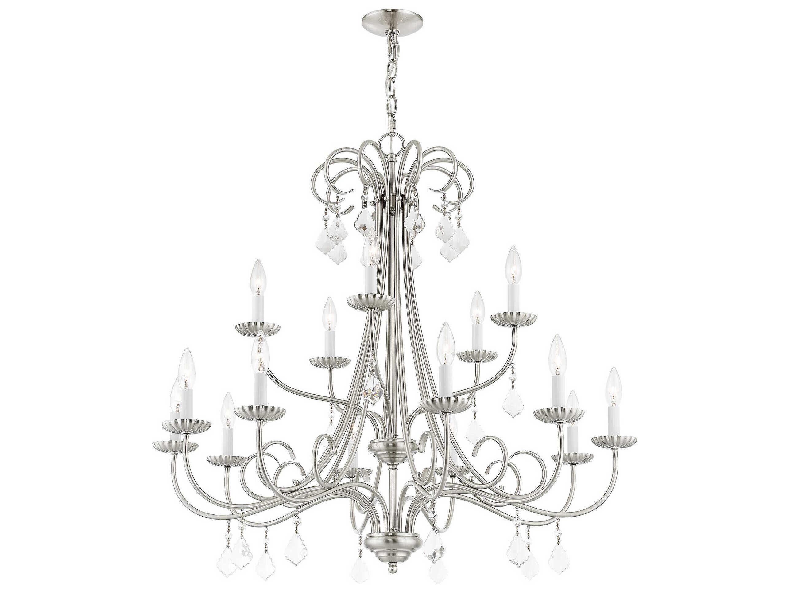 Livex Lighting Daphne 15-Light Brushed Nickel Crystal Candelabra Tiered Chandelier