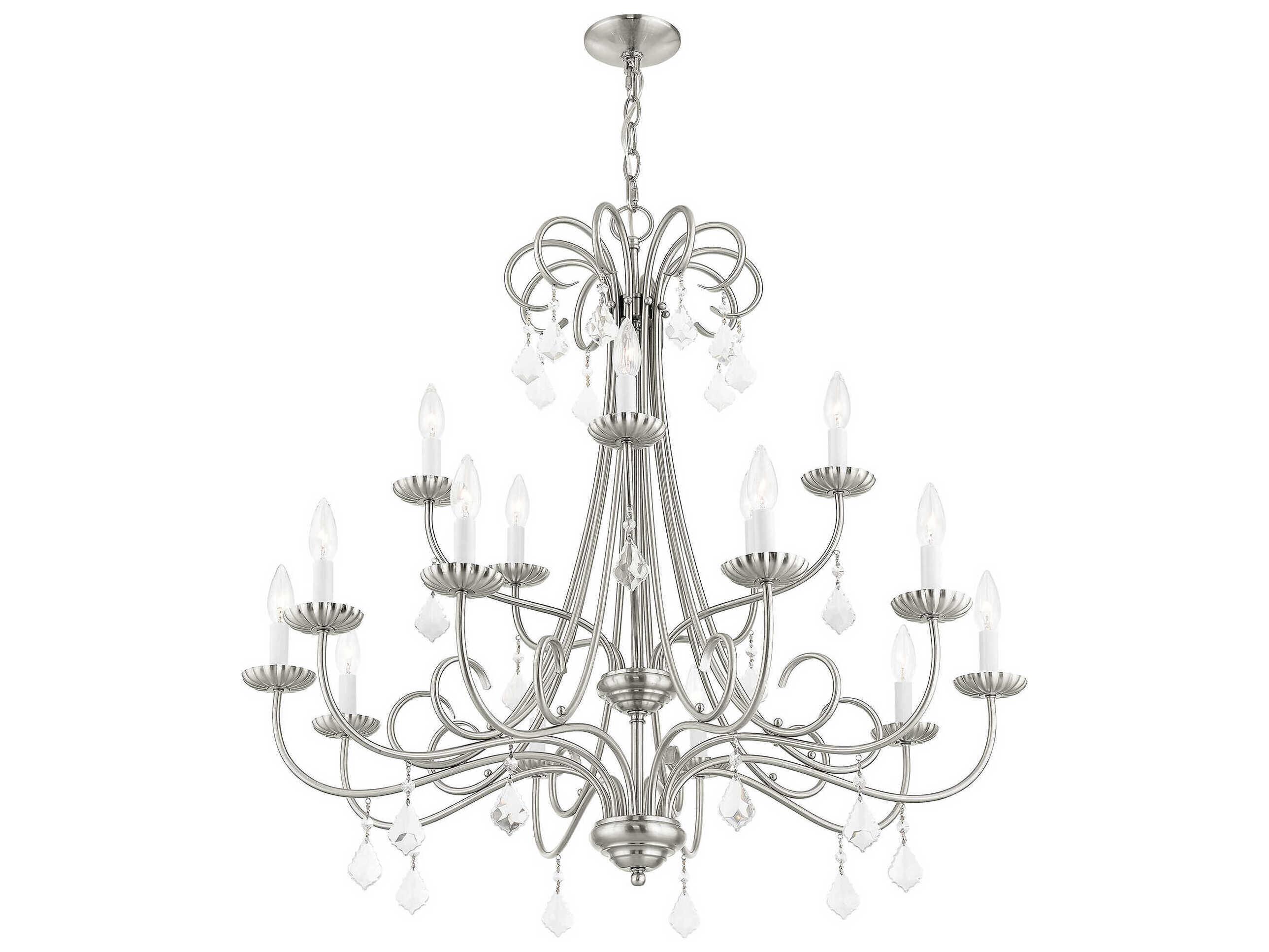 Livex Lighting Daphne 15-Light Brushed Nickel Crystal Candelabra Tiered Chandelier