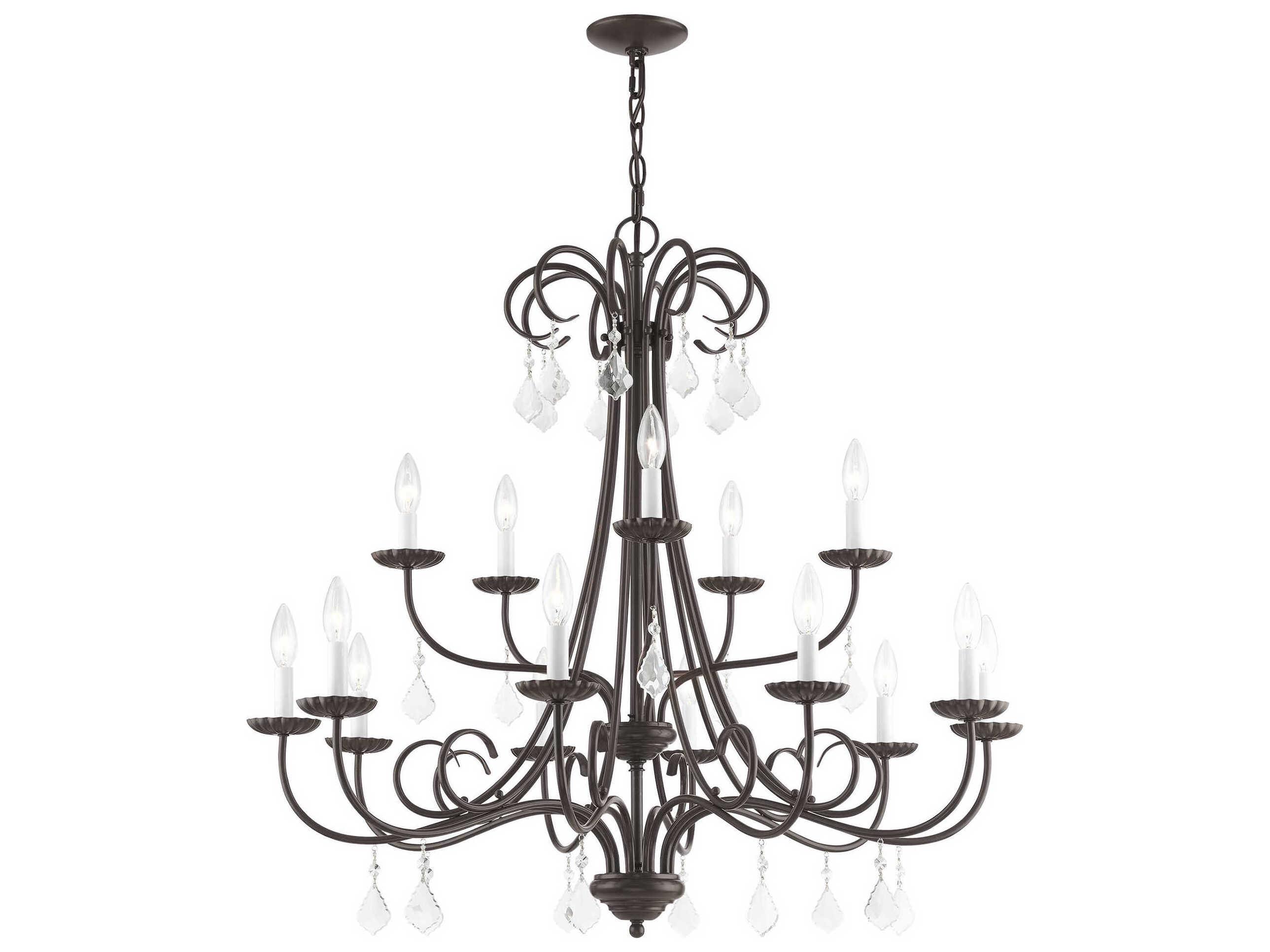 Livex Lighting Daphne 15-Light English Bronze Crystal Candelabra Tiered Chandelier