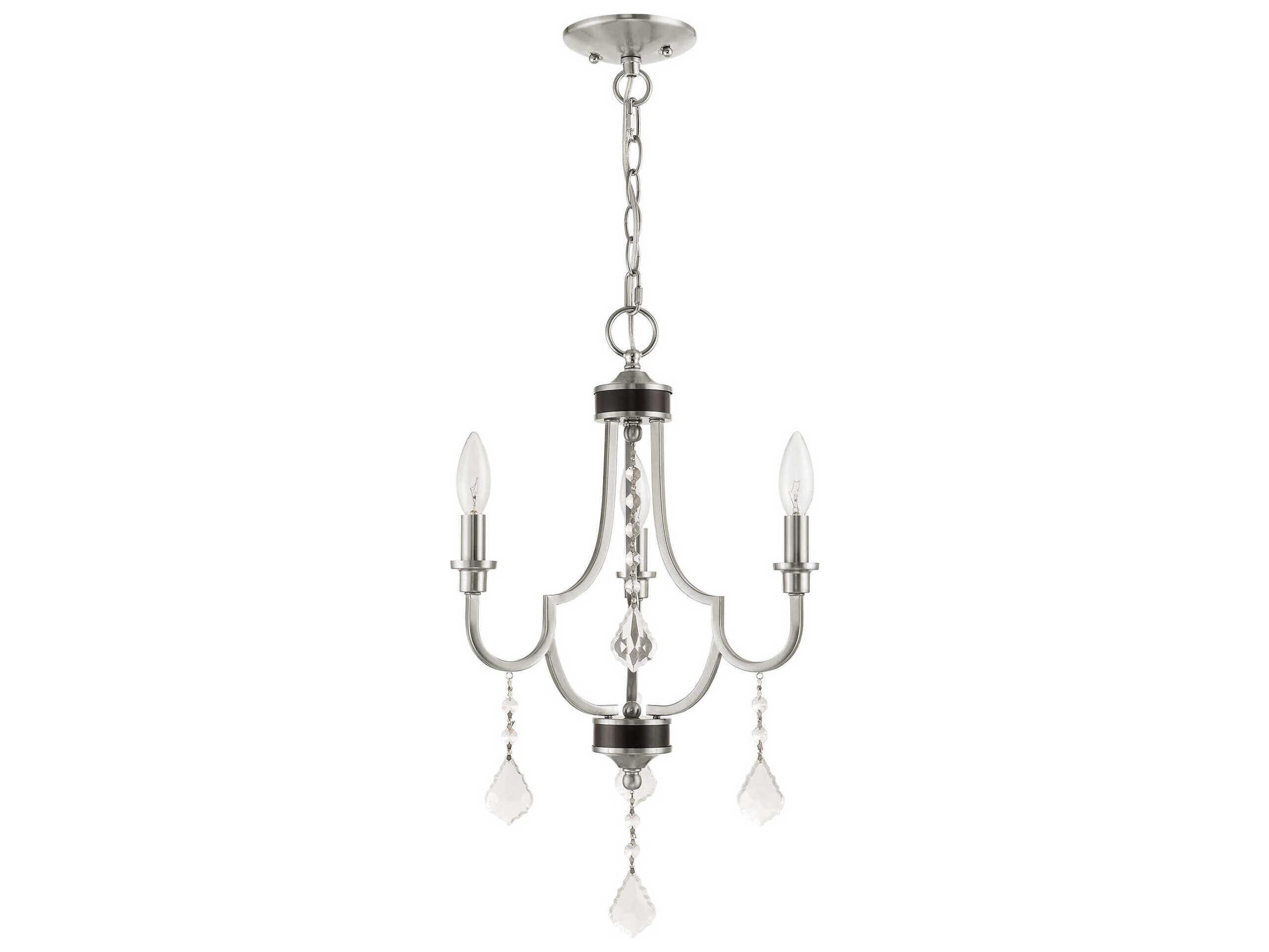 Livex Lighting Glendale 3-Light Brushed Nickel Crystal Candelabra Chandelier