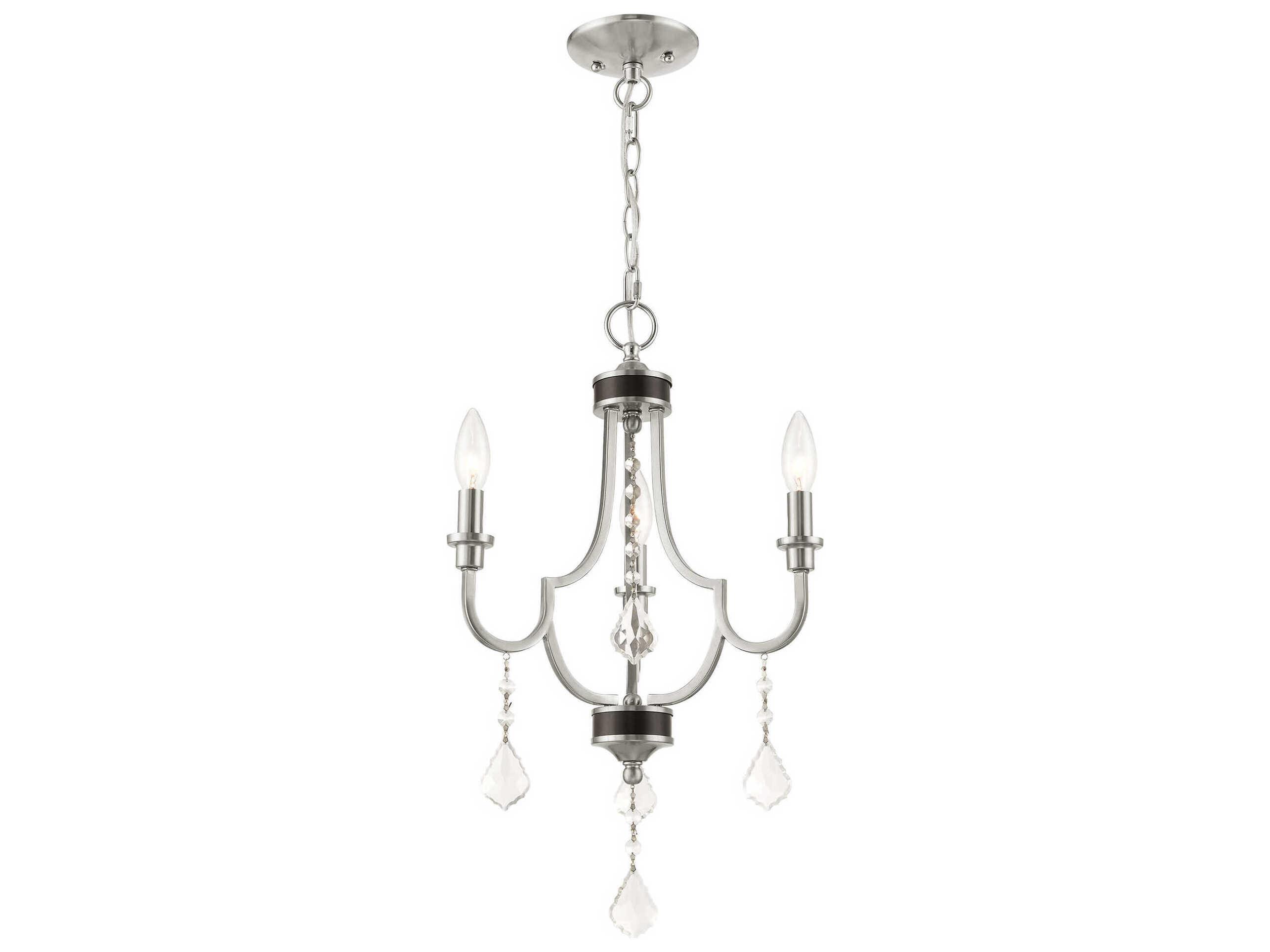 Livex Lighting Glendale 3-Light Brushed Nickel Crystal Candelabra Chandelier