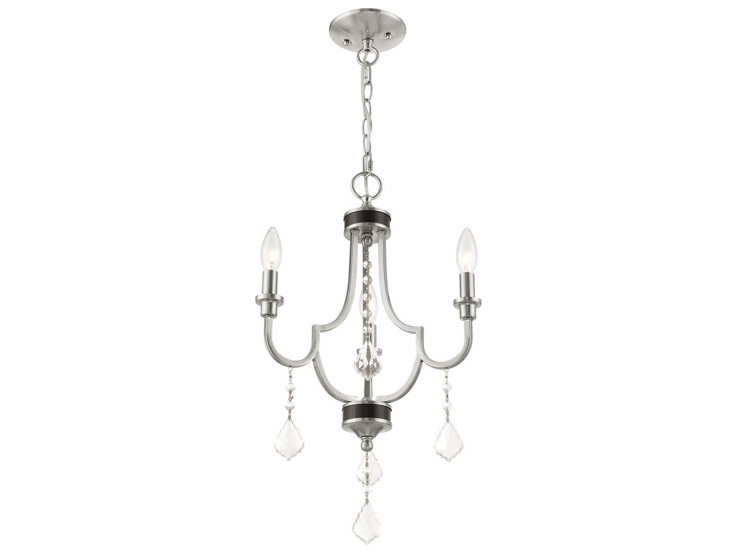 Livex Lighting Glendale 3-Light Brushed Nickel Crystal Candelabra Chandelier