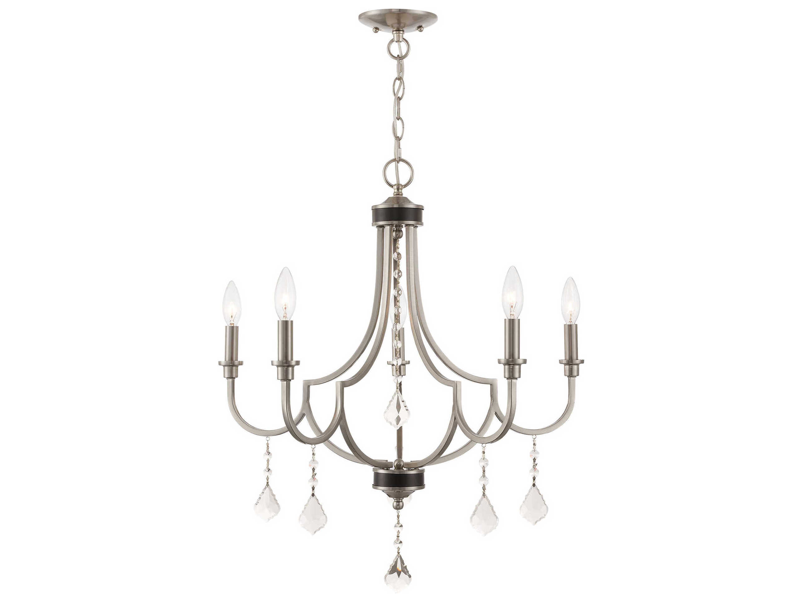 Livex Lighting Glendale 5-Light Brushed Nickel Crystal Candelabra Chandelier
