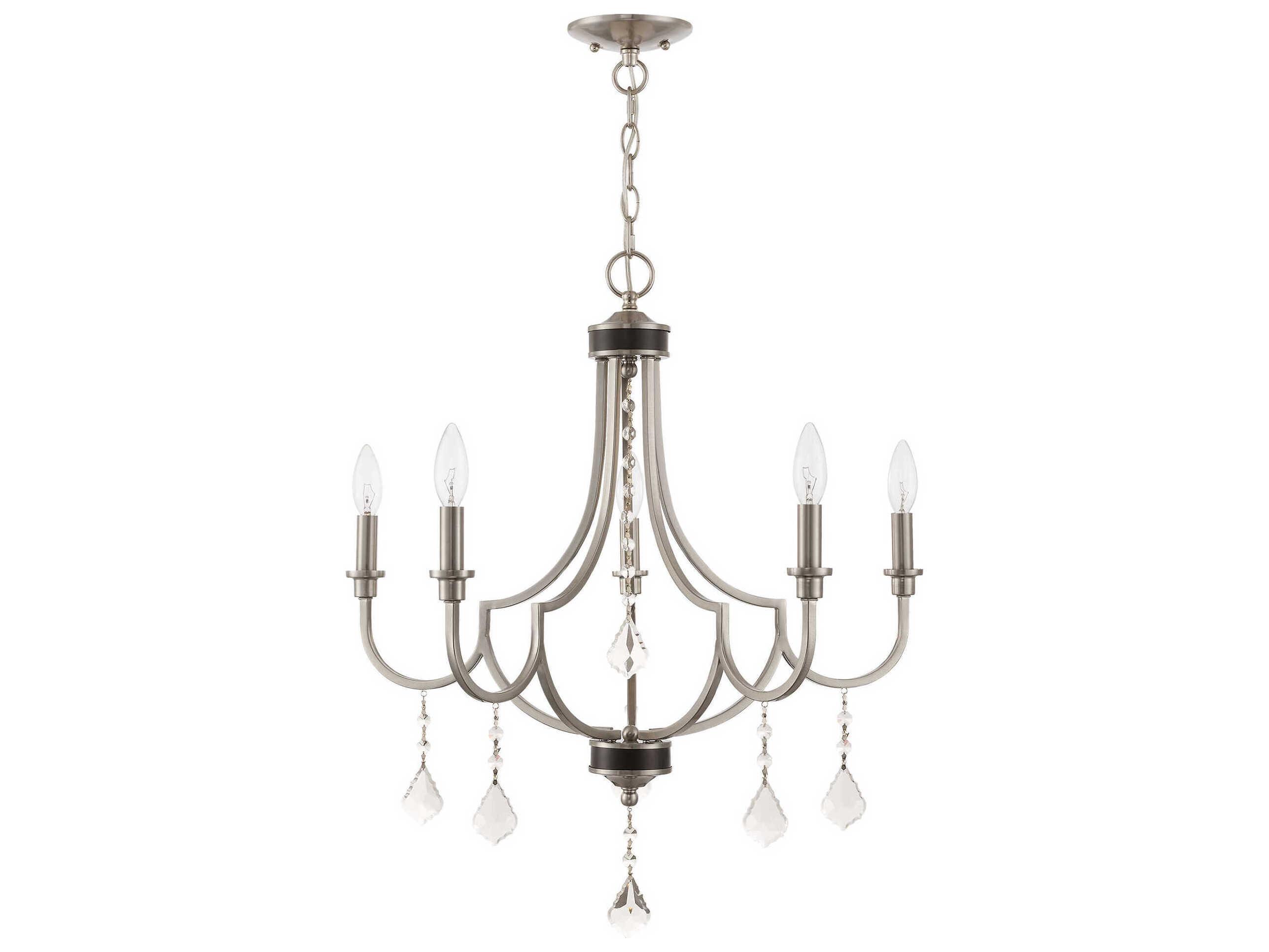 Livex Lighting Glendale 5-Light Brushed Nickel Crystal Candelabra Chandelier