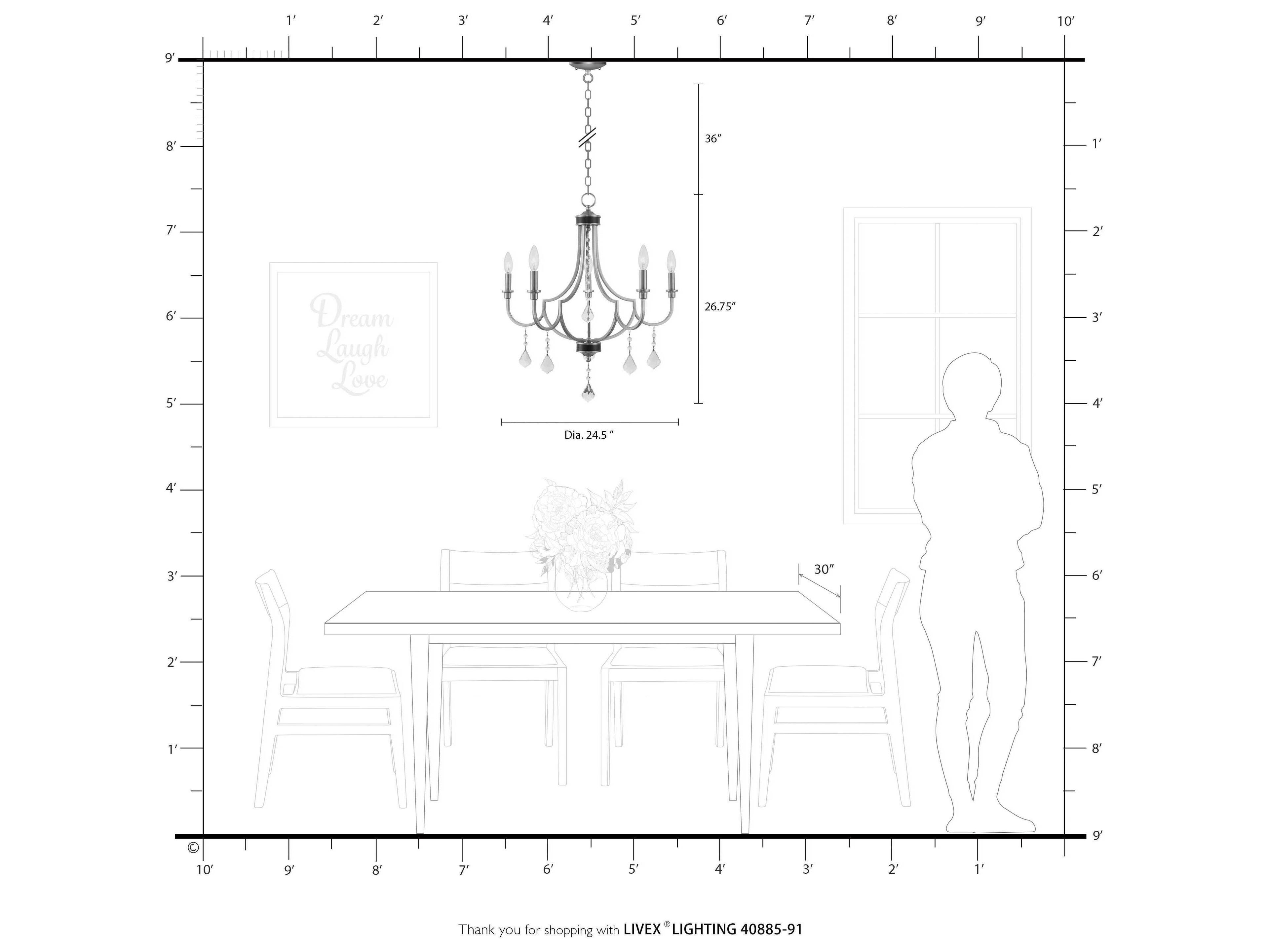 Livex Lighting Glendale 5-Light Brushed Nickel Crystal Candelabra Chandelier