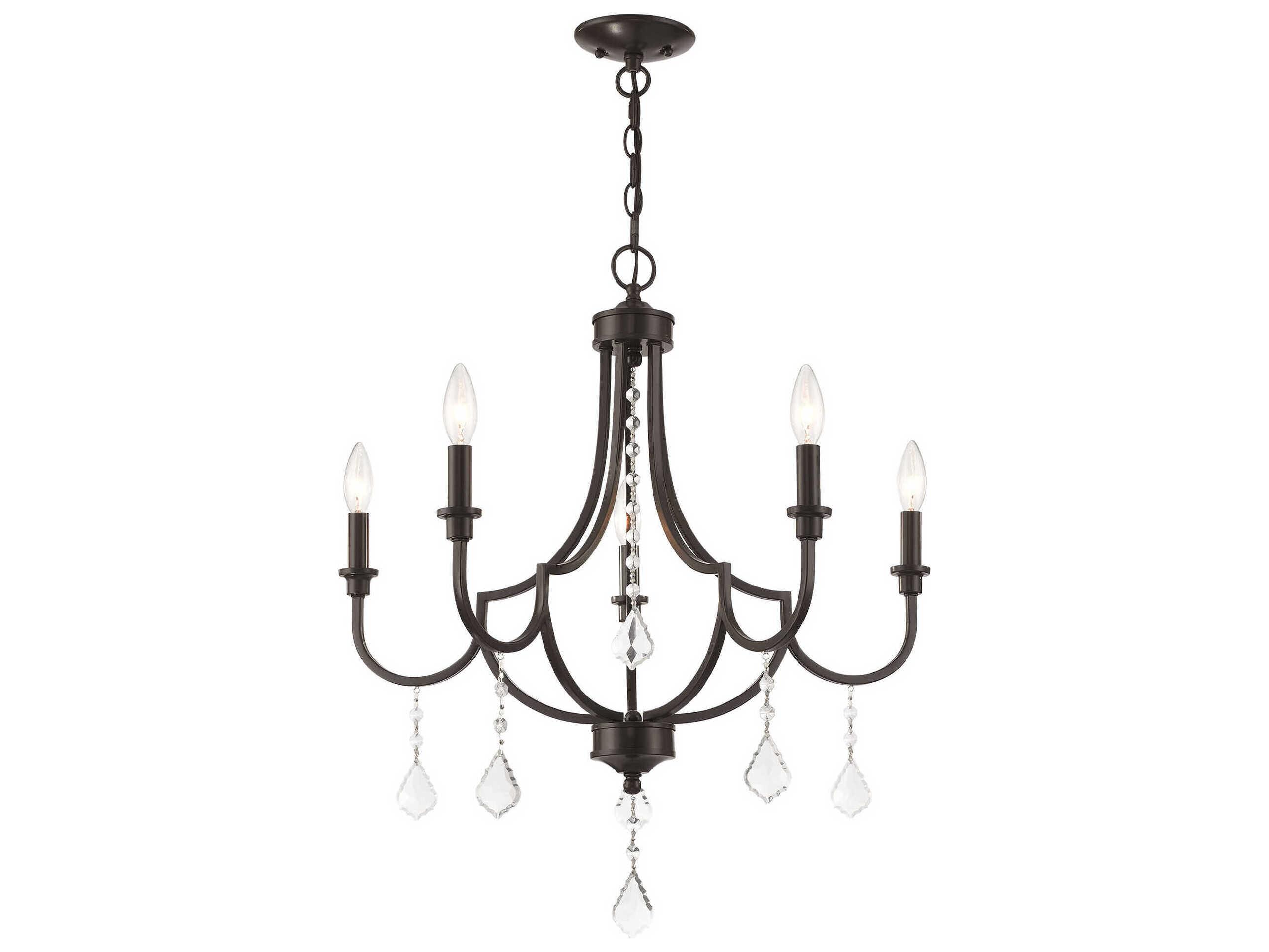 Livex Lighting Glendale 5-Light English Bronze Crystal Candelabra Chandelier