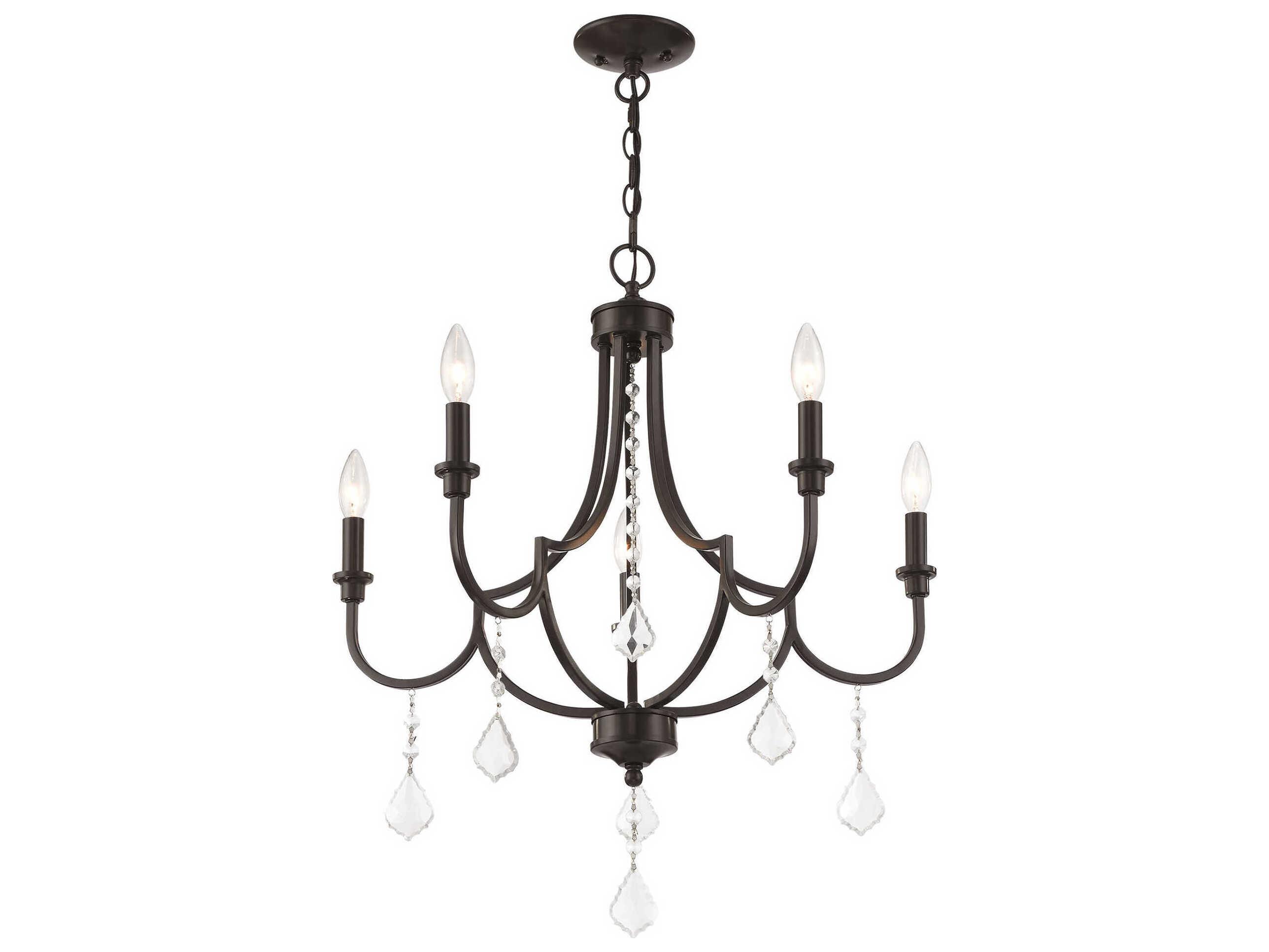 Livex Lighting Glendale 5-Light English Bronze Crystal Candelabra Chandelier