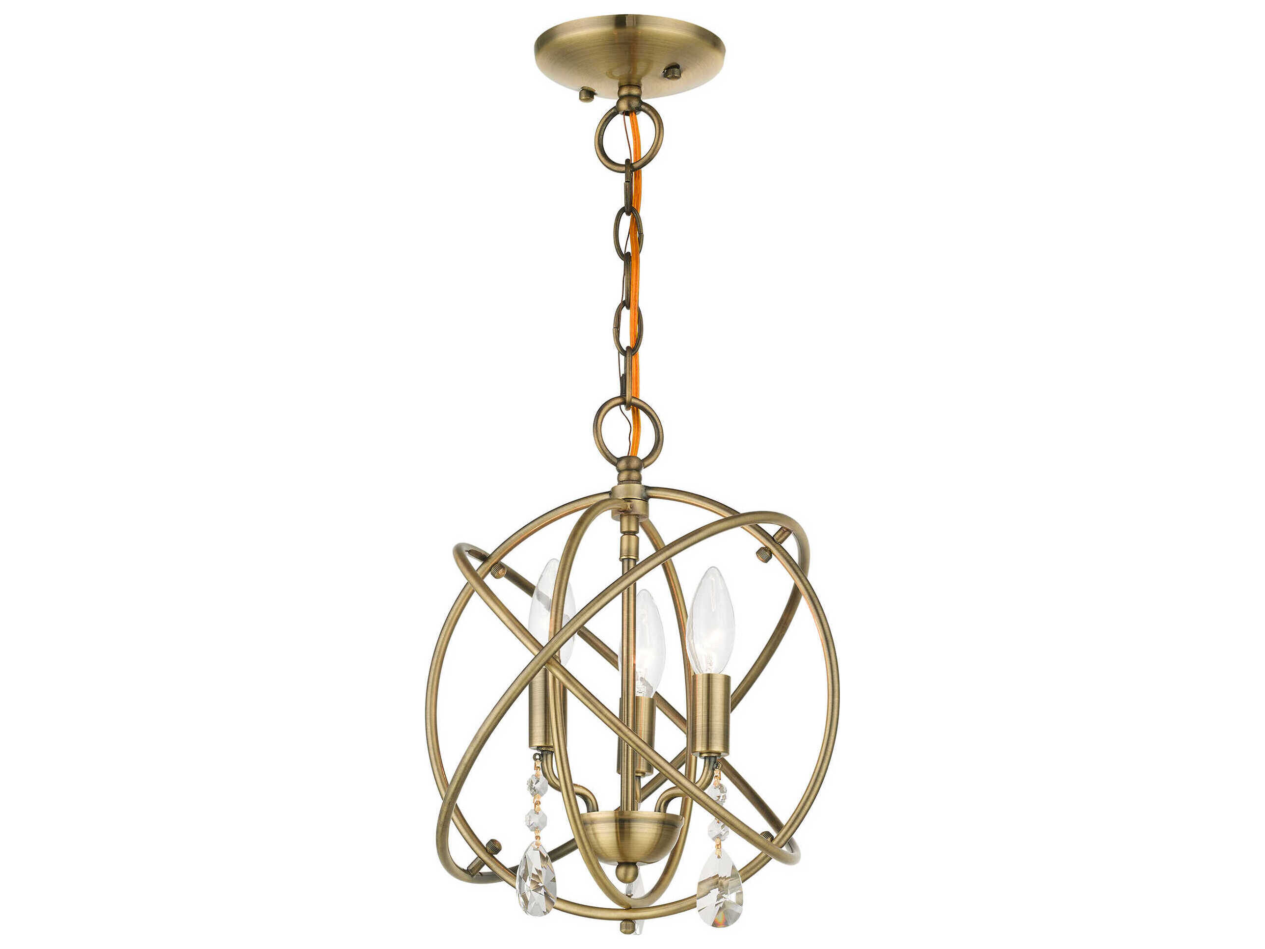 Livex Lighting Aria 3-Light Antique Brass Crystal Candelabra Geometric Chandelier