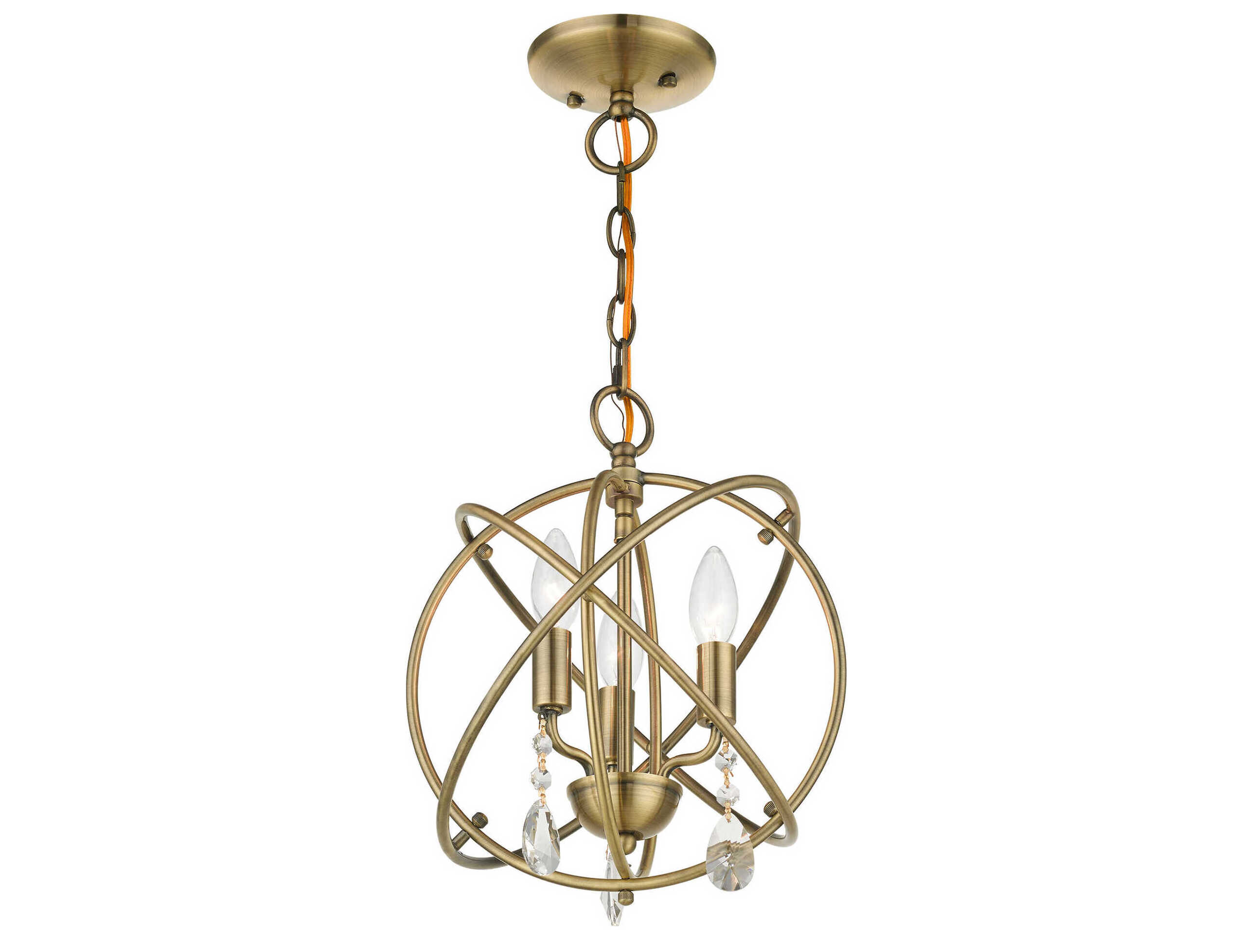 Livex Lighting Aria 3-Light Antique Brass Crystal Candelabra Geometric Chandelier