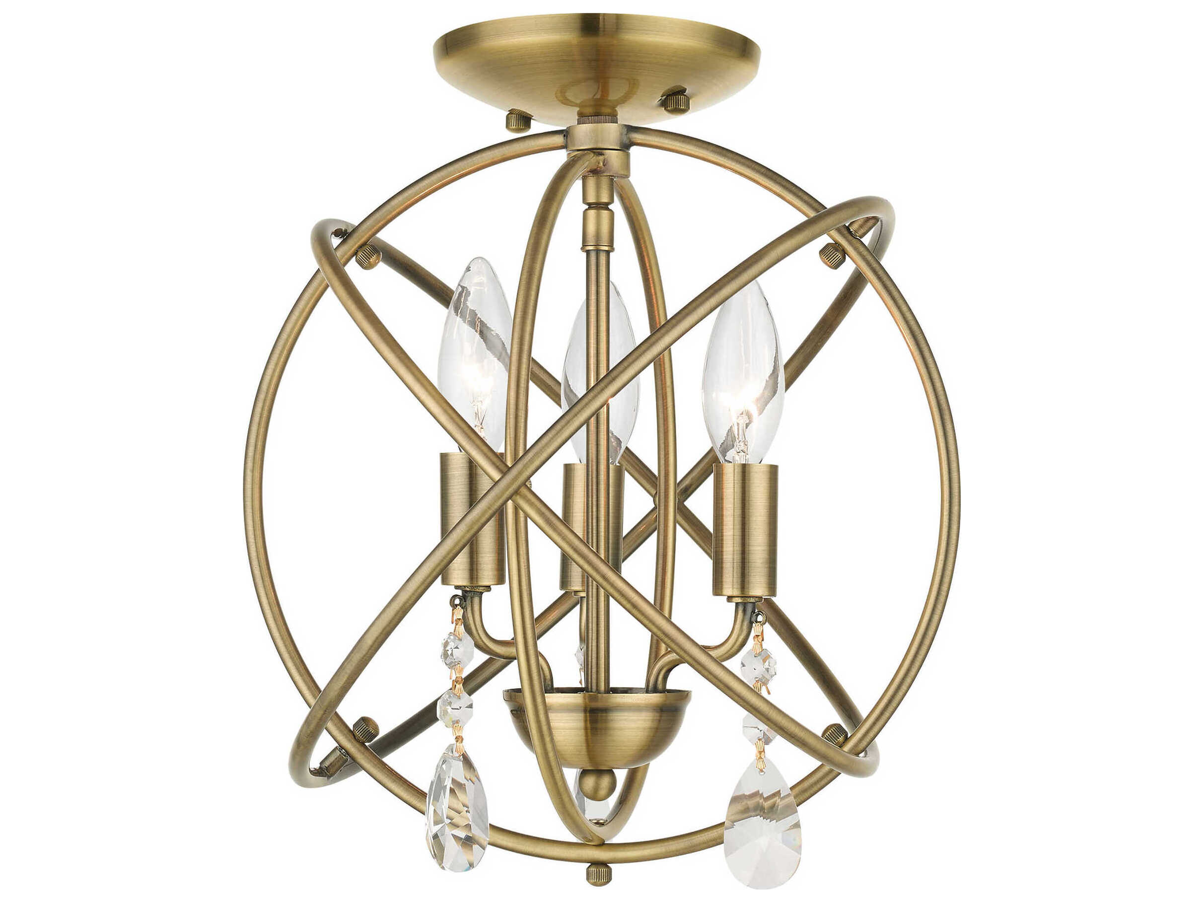 Livex Lighting Aria 3-Light Antique Brass Crystal Candelabra Geometric Chandelier