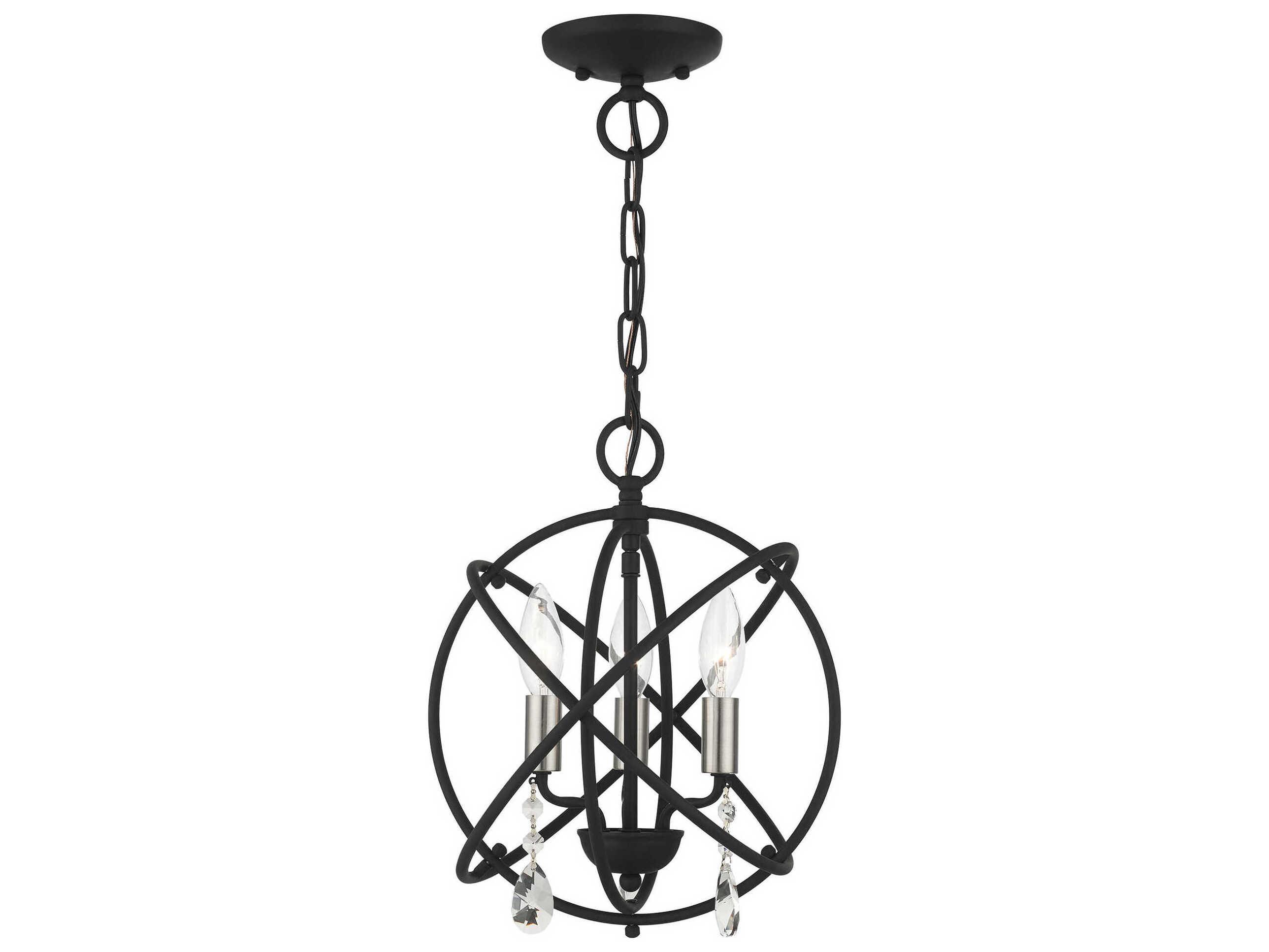 Livex Lighting Aria 3-Light Black Crystal Candelabra Geometric Chandelier