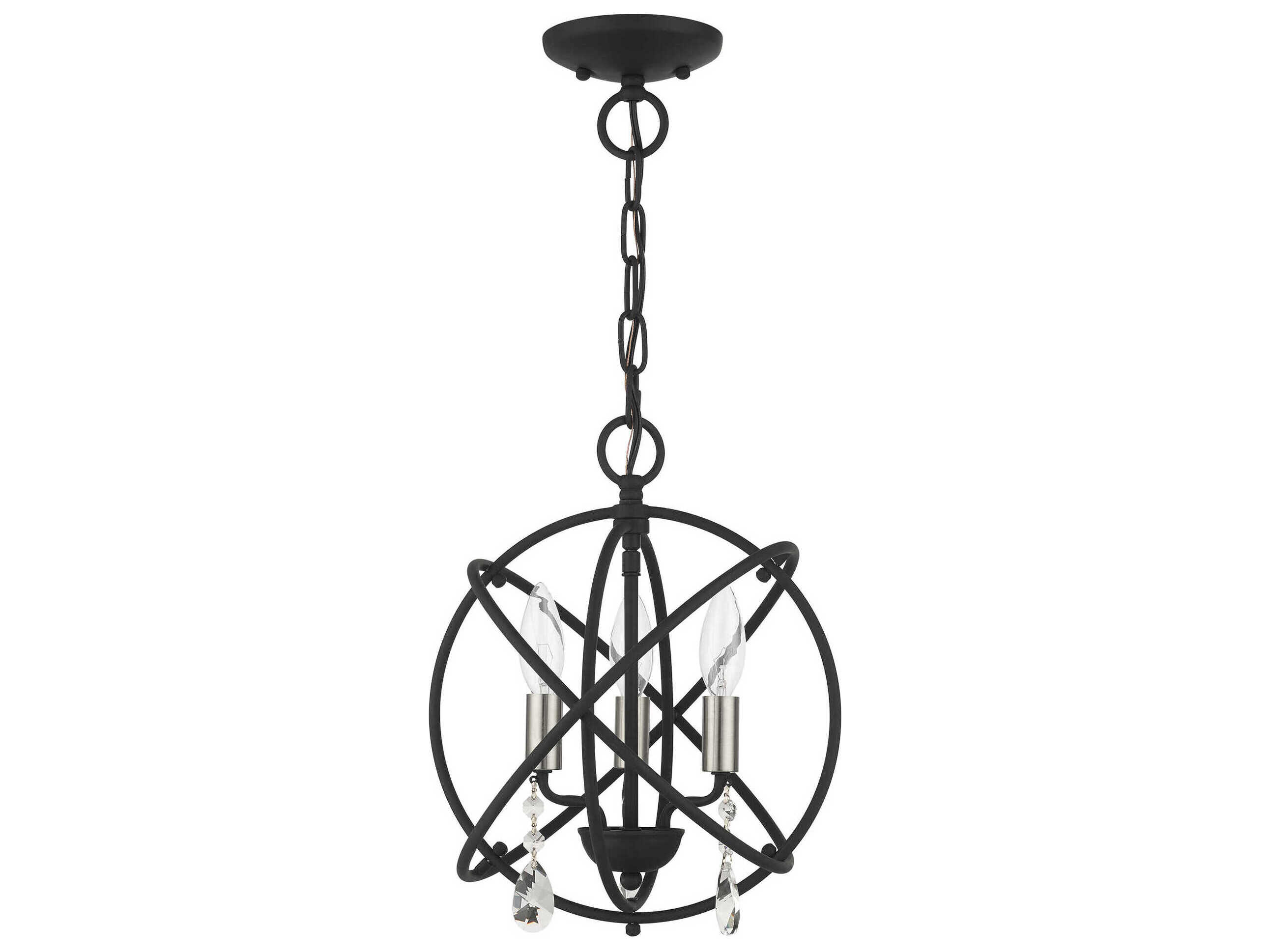 Livex Lighting Aria 3-Light Black Crystal Candelabra Geometric Chandelier