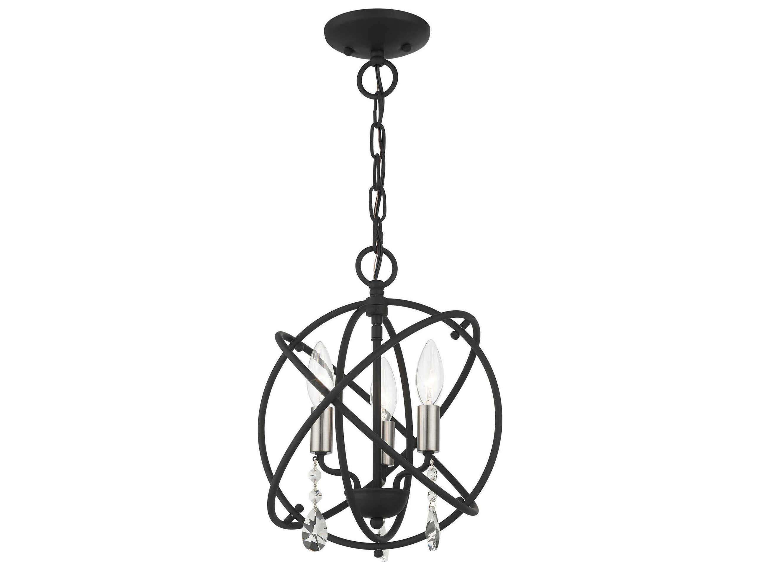 Livex Lighting Aria 3-Light Black Crystal Candelabra Geometric Chandelier