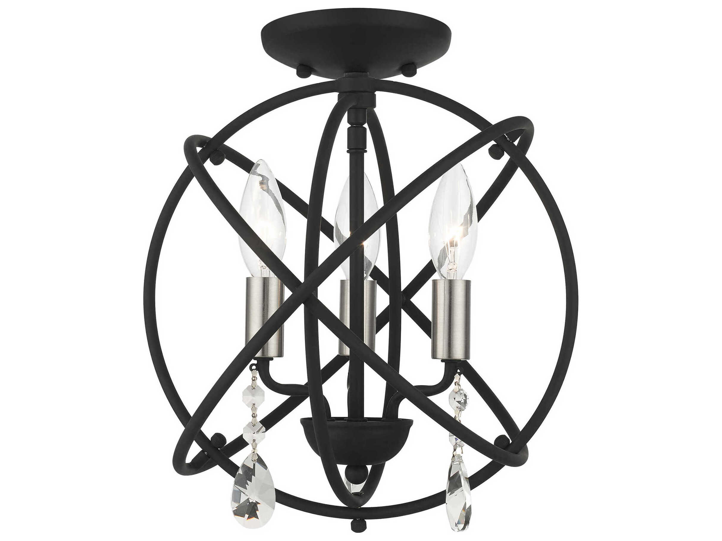 Livex Lighting Aria 3-Light Black Crystal Candelabra Geometric Chandelier