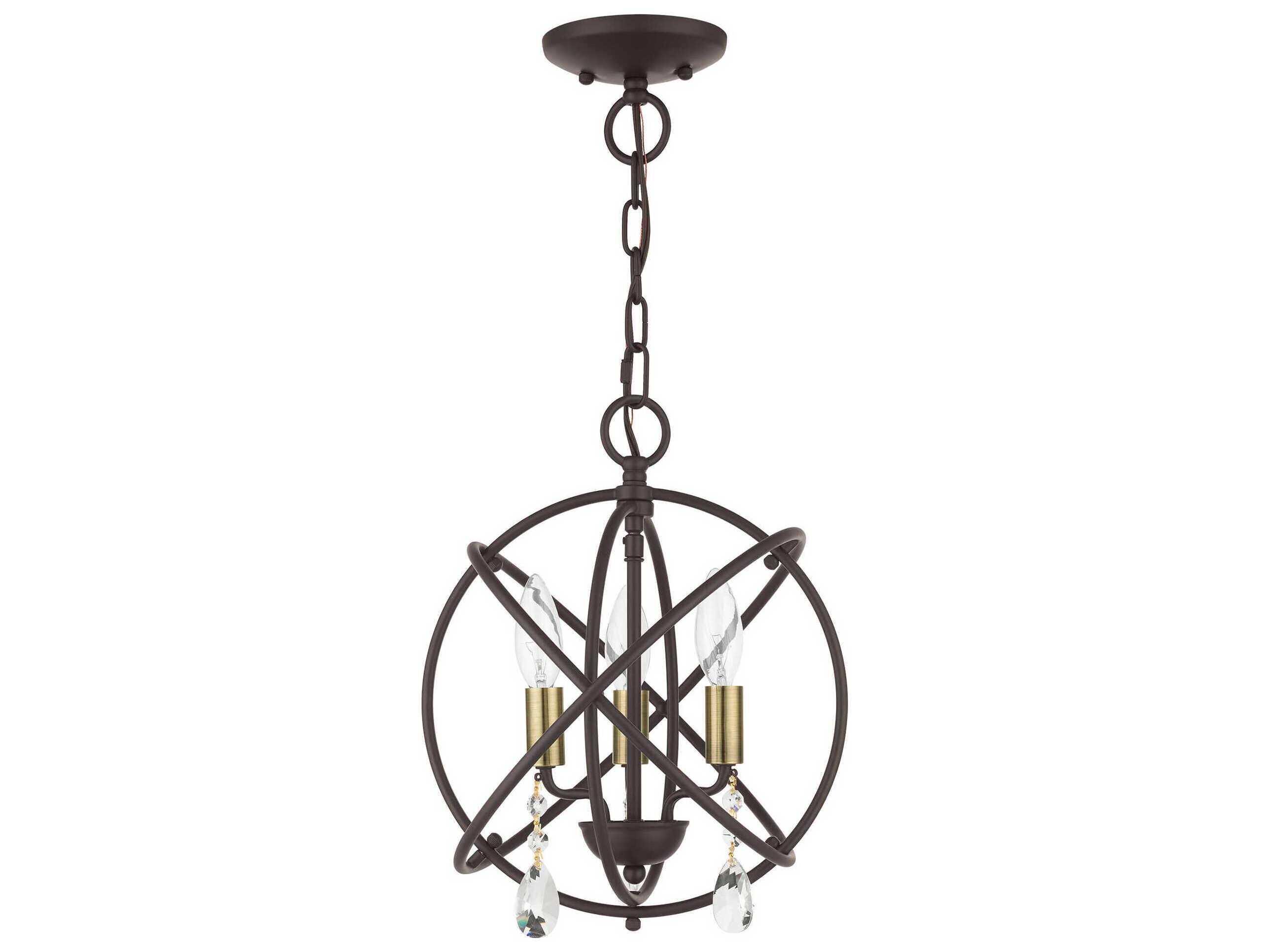 Livex Lighting Aria 3-Light Bronze Crystal Candelabra Geometric Chandelier
