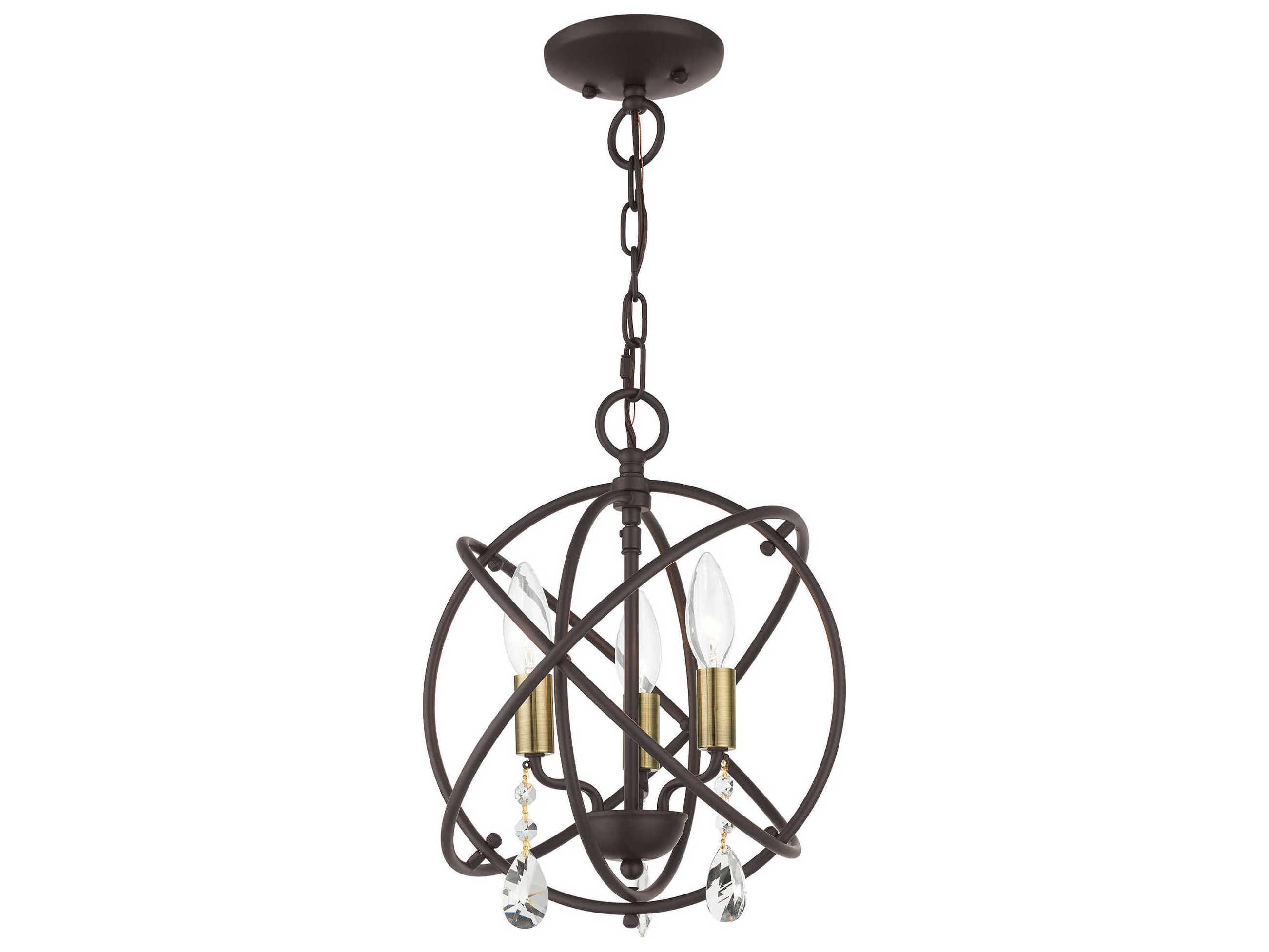 Livex Lighting Aria 3-Light Bronze Crystal Candelabra Geometric Chandelier