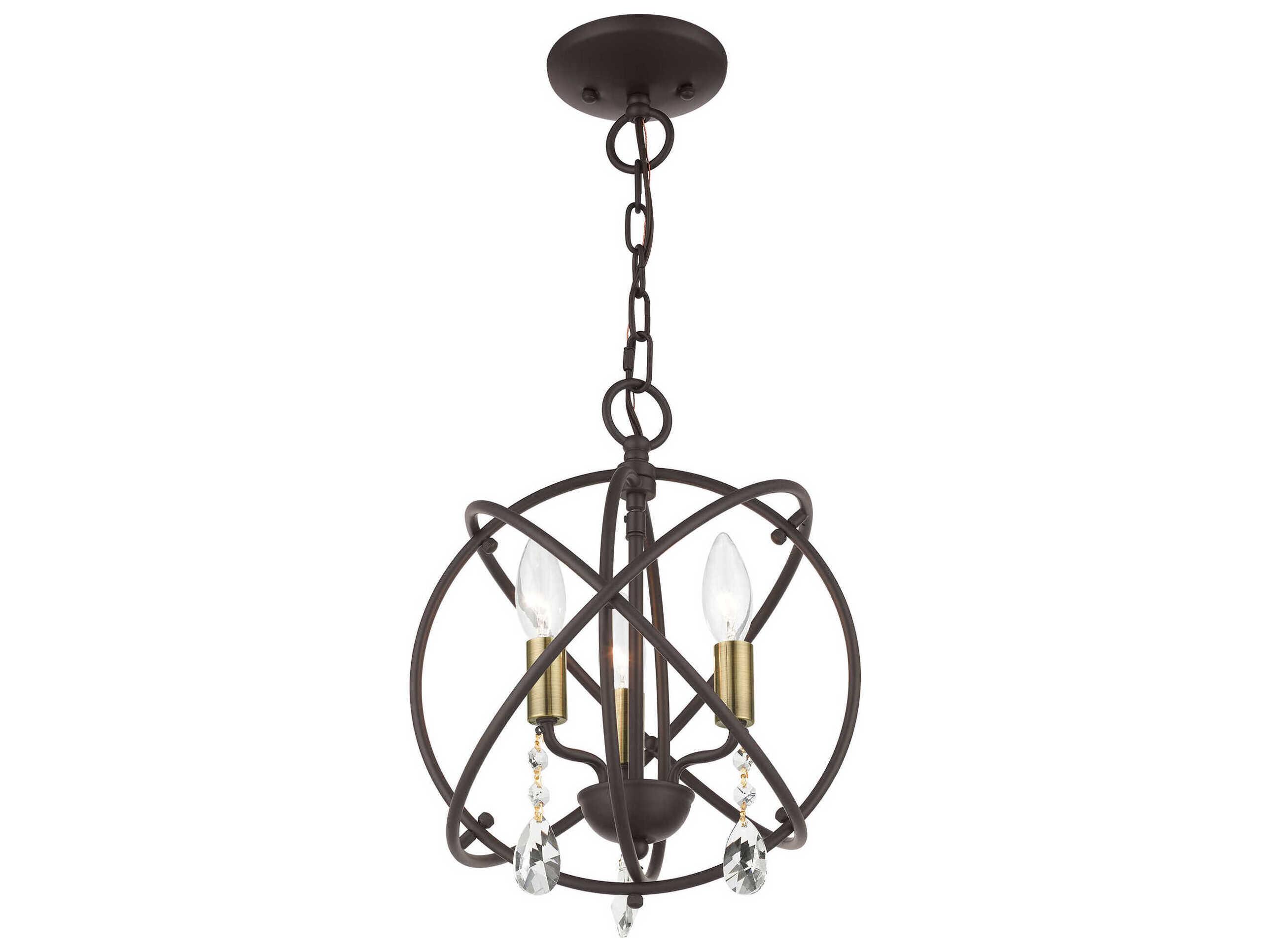 Livex Lighting Aria 3-Light Bronze Crystal Candelabra Geometric Chandelier