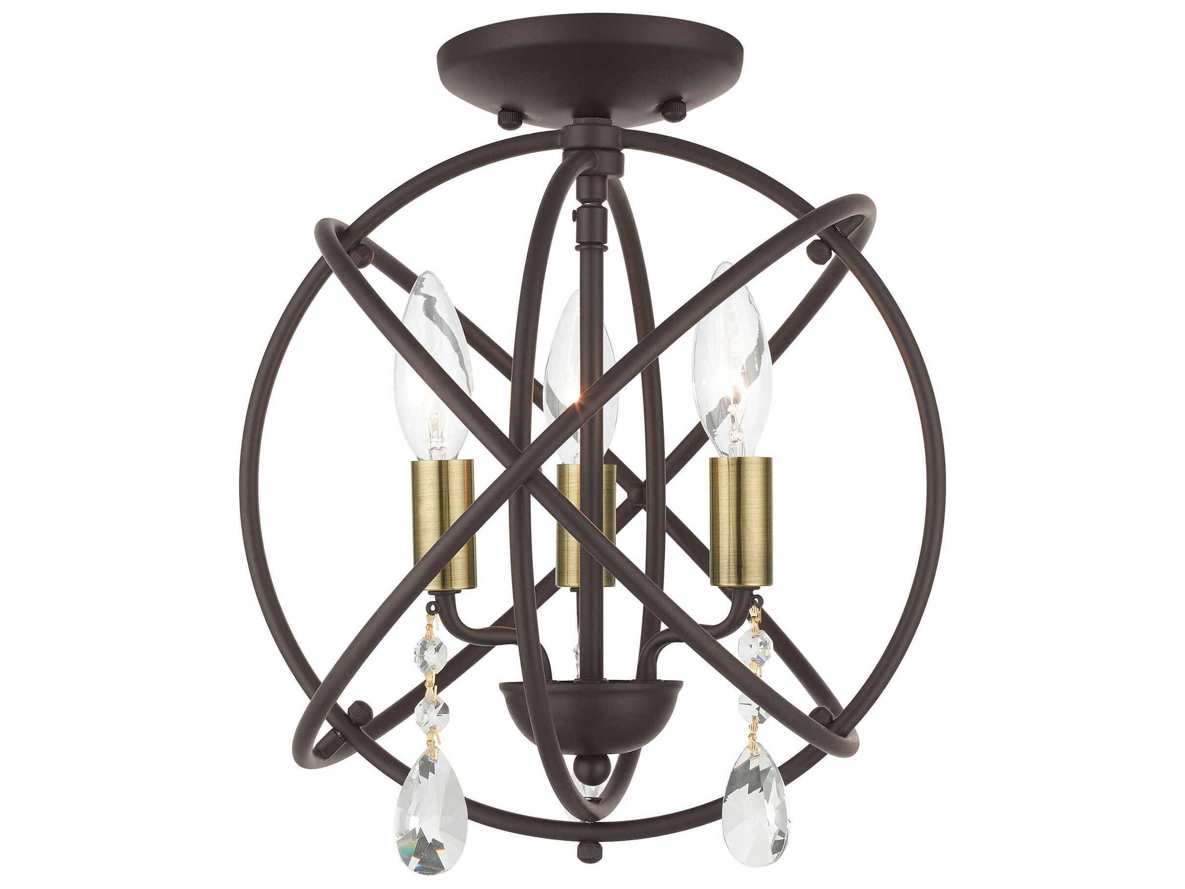 Livex Lighting Aria 3-Light Bronze Crystal Candelabra Geometric Chandelier
