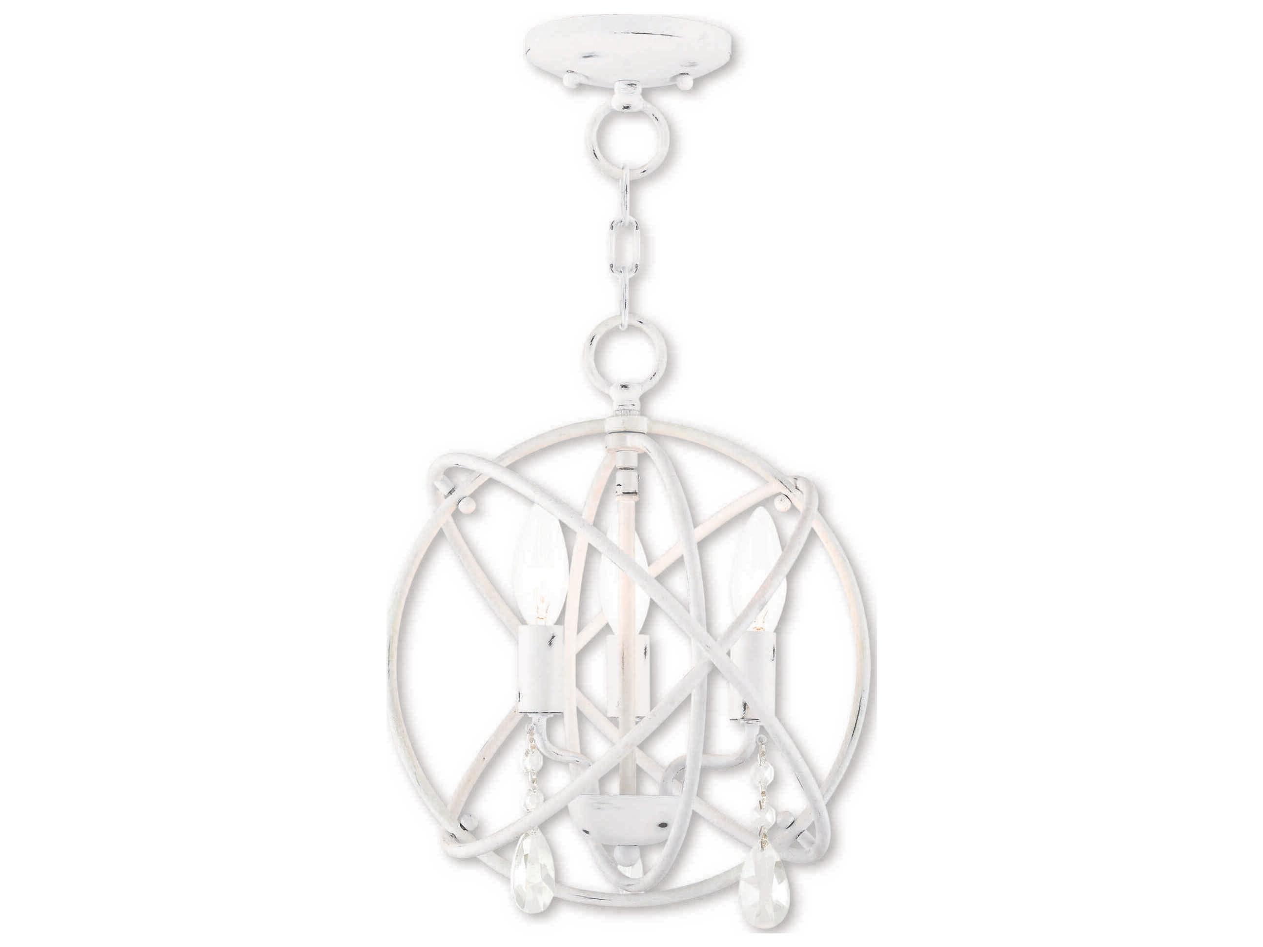 Livex Lighting Aria 3-Light Antique White Crystal Candelabra Geometric Chandelier