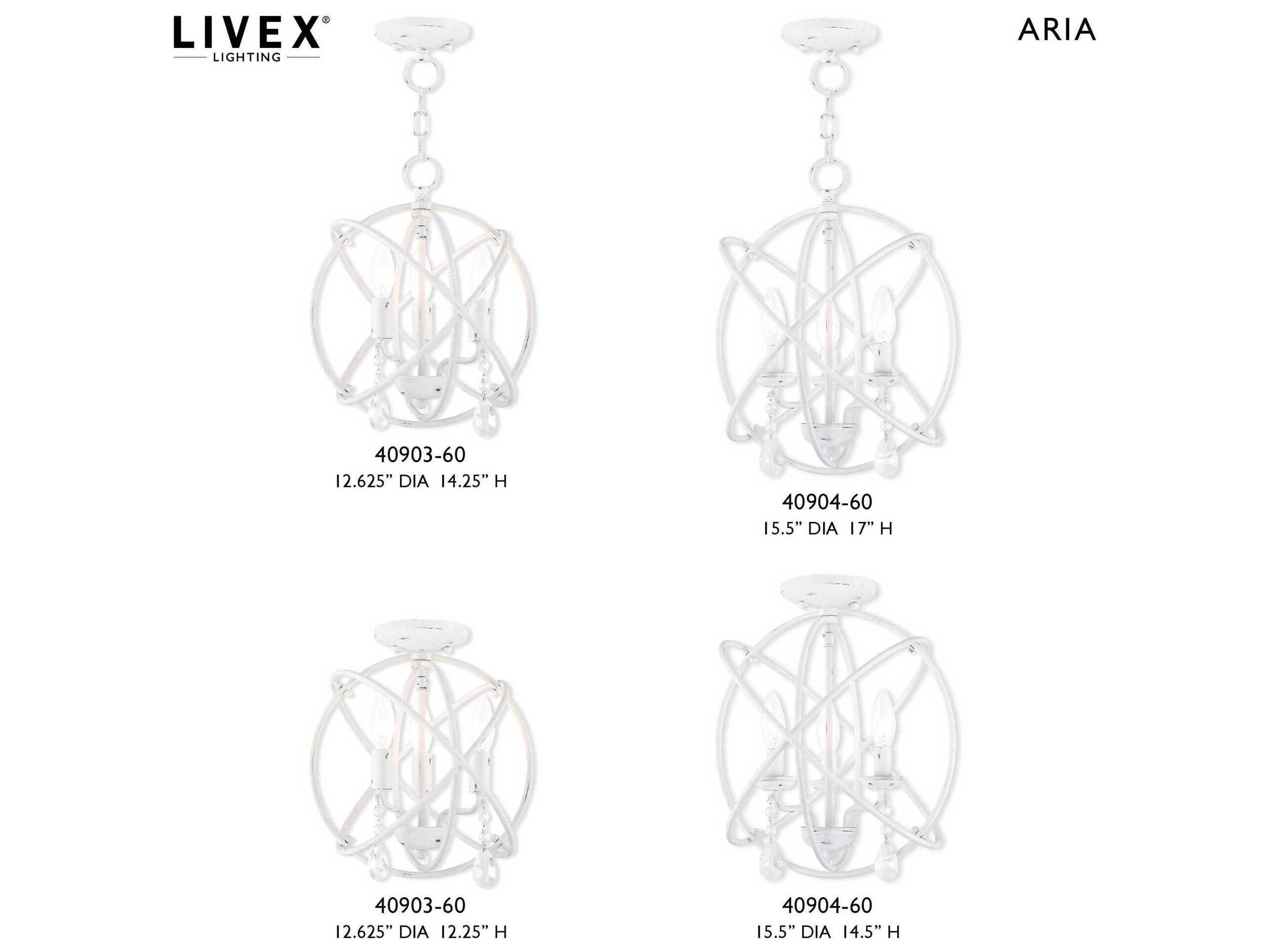Livex Lighting Aria 3-Light Antique White Crystal Candelabra Geometric Chandelier