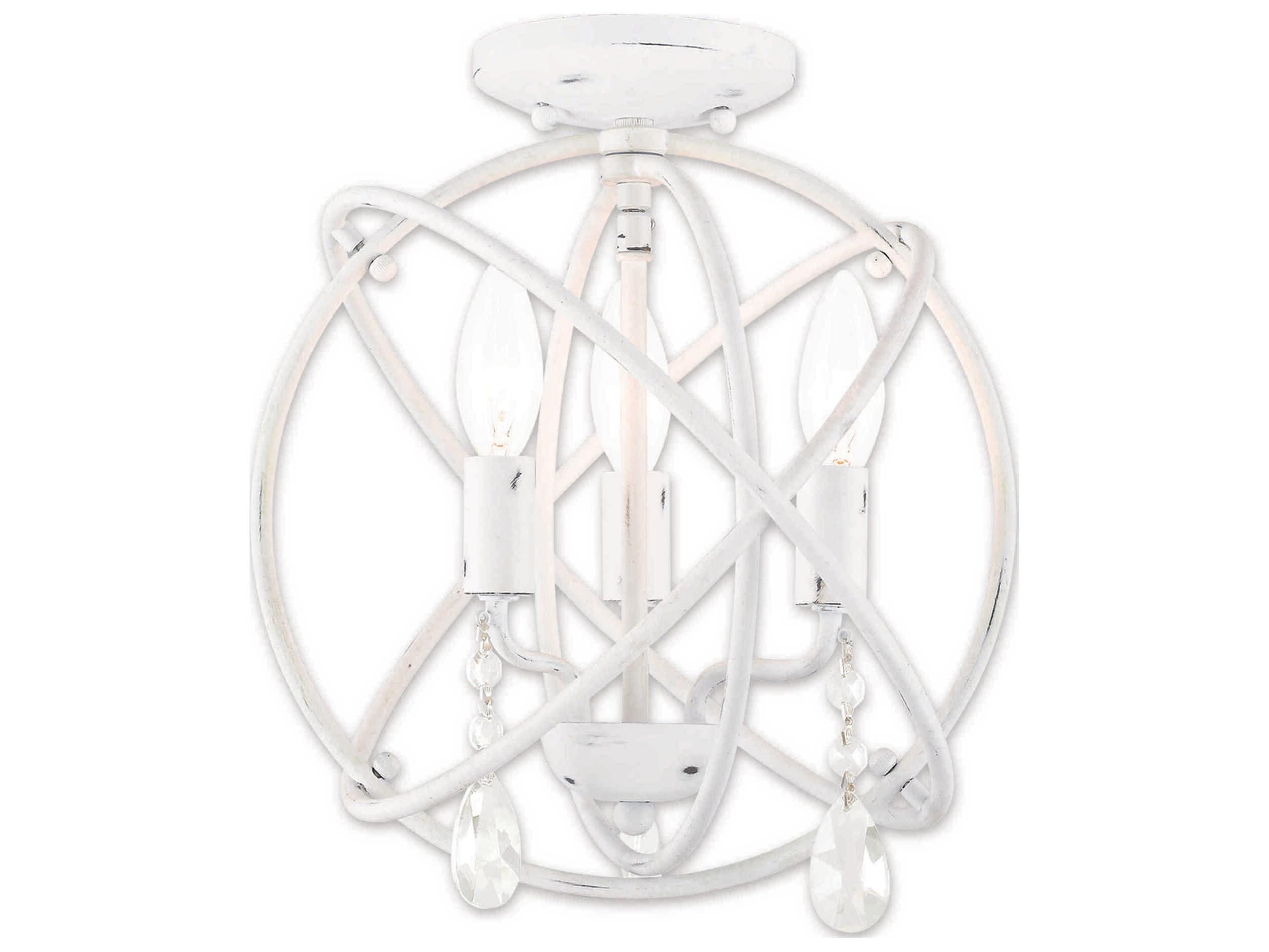 Livex Lighting Aria 3-Light Antique White Crystal Candelabra Geometric Chandelier