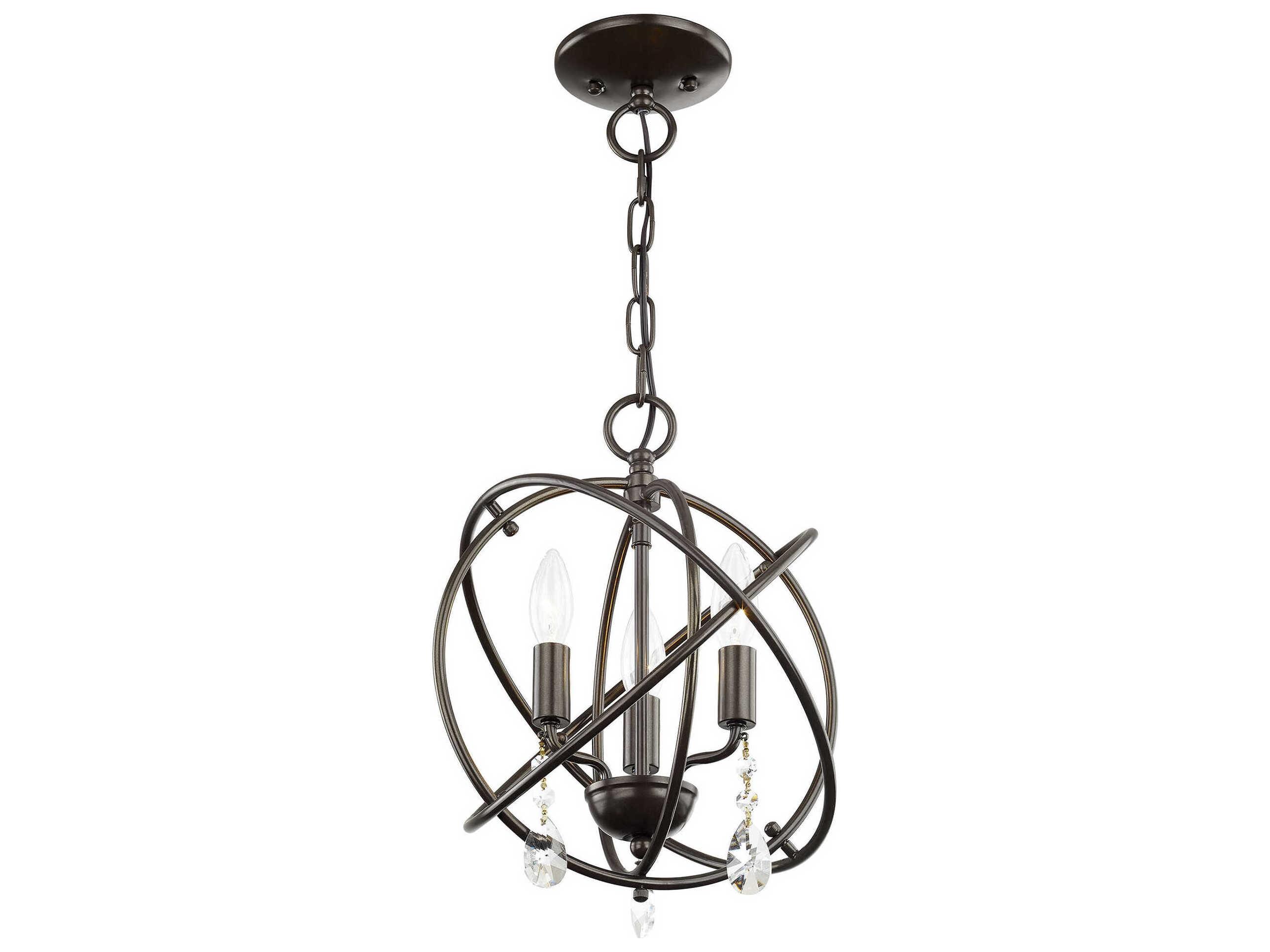 Livex Lighting Aria 3-Light English Bronze Crystal Candelabra Geometric Chandelier