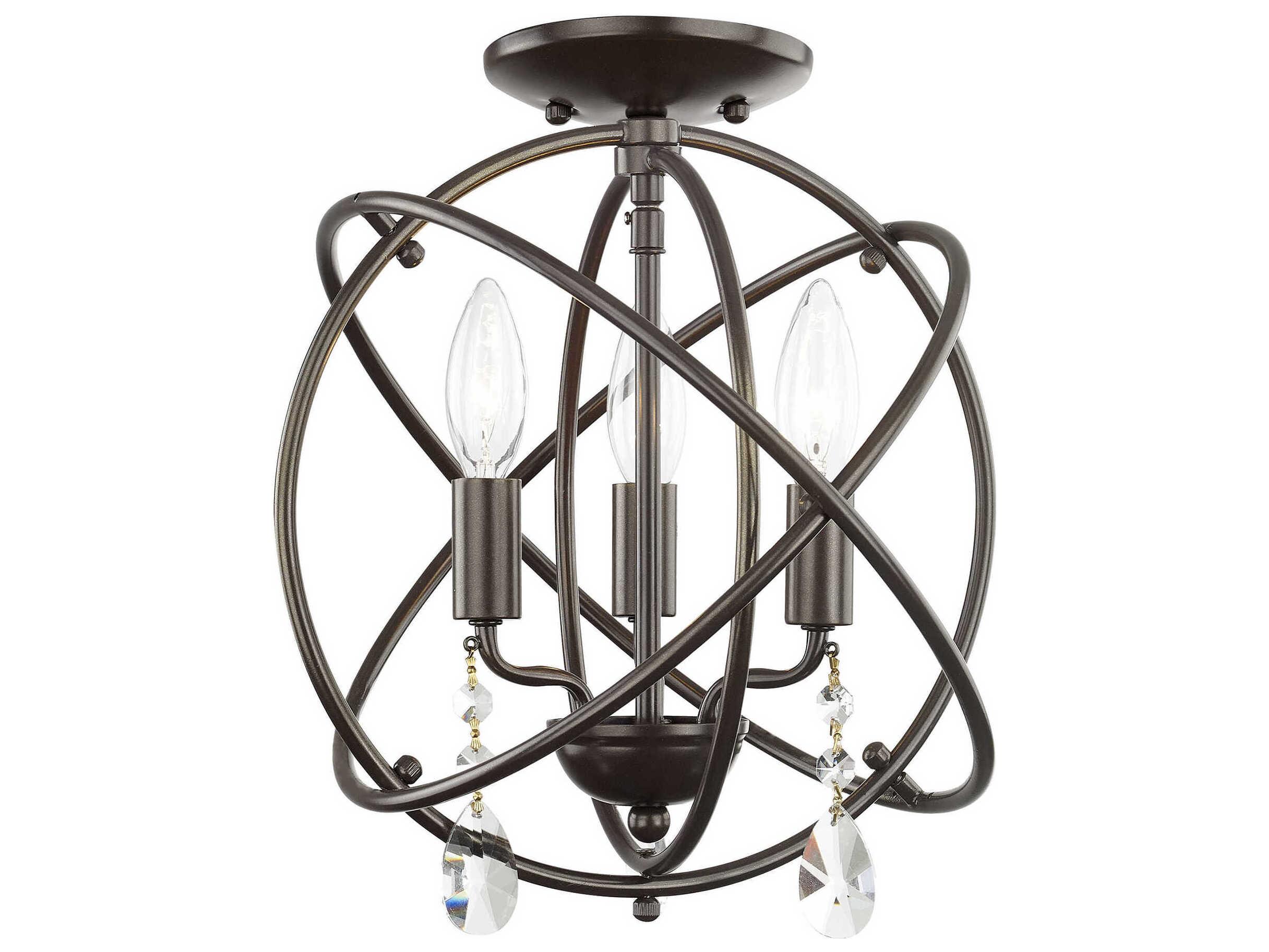 Livex Lighting Aria 3-Light English Bronze Crystal Candelabra Geometric Chandelier