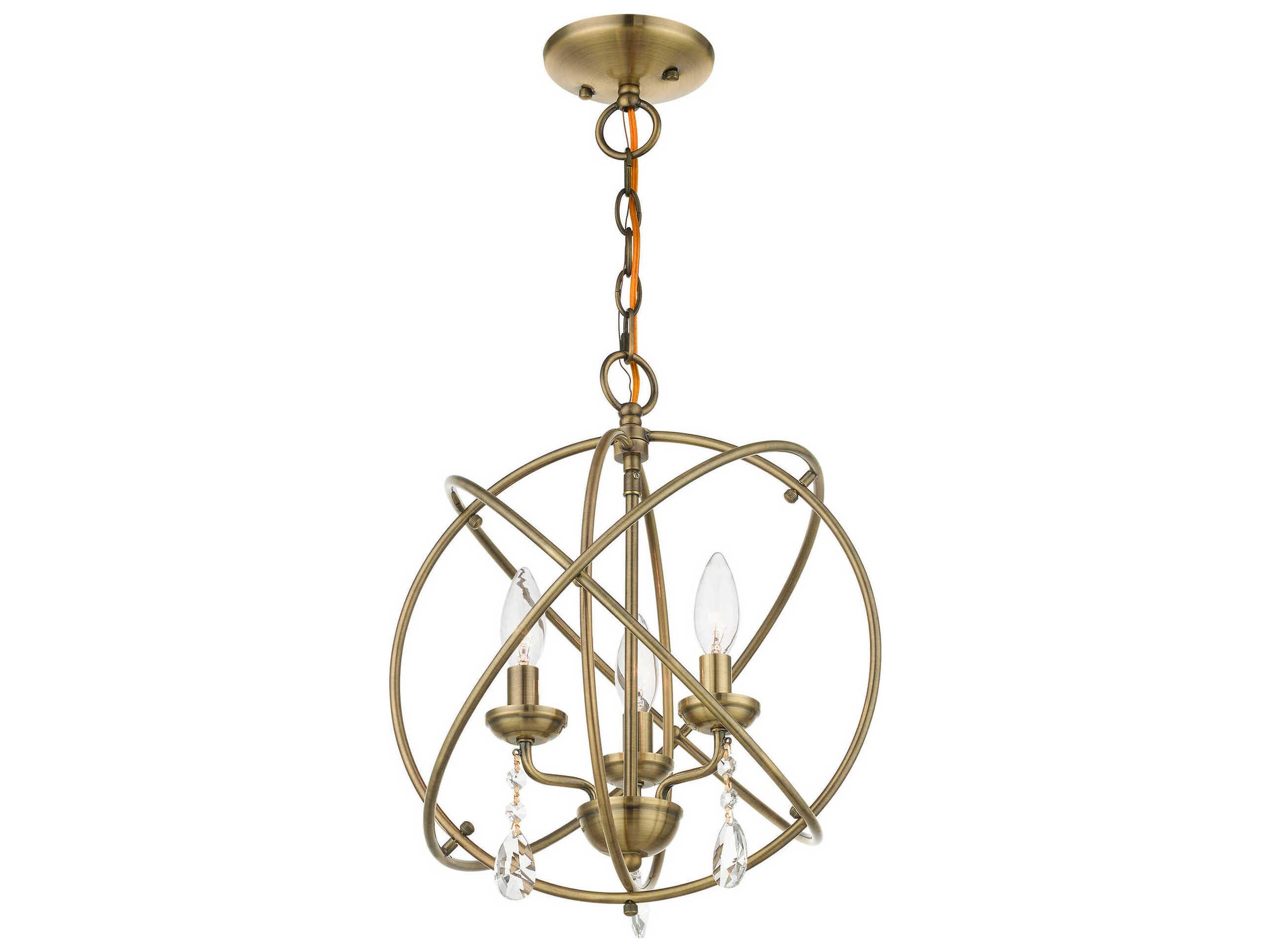 Livex Lighting Aria 3-Light Antique Brass Crystal Candelabra Geometric Chandelier