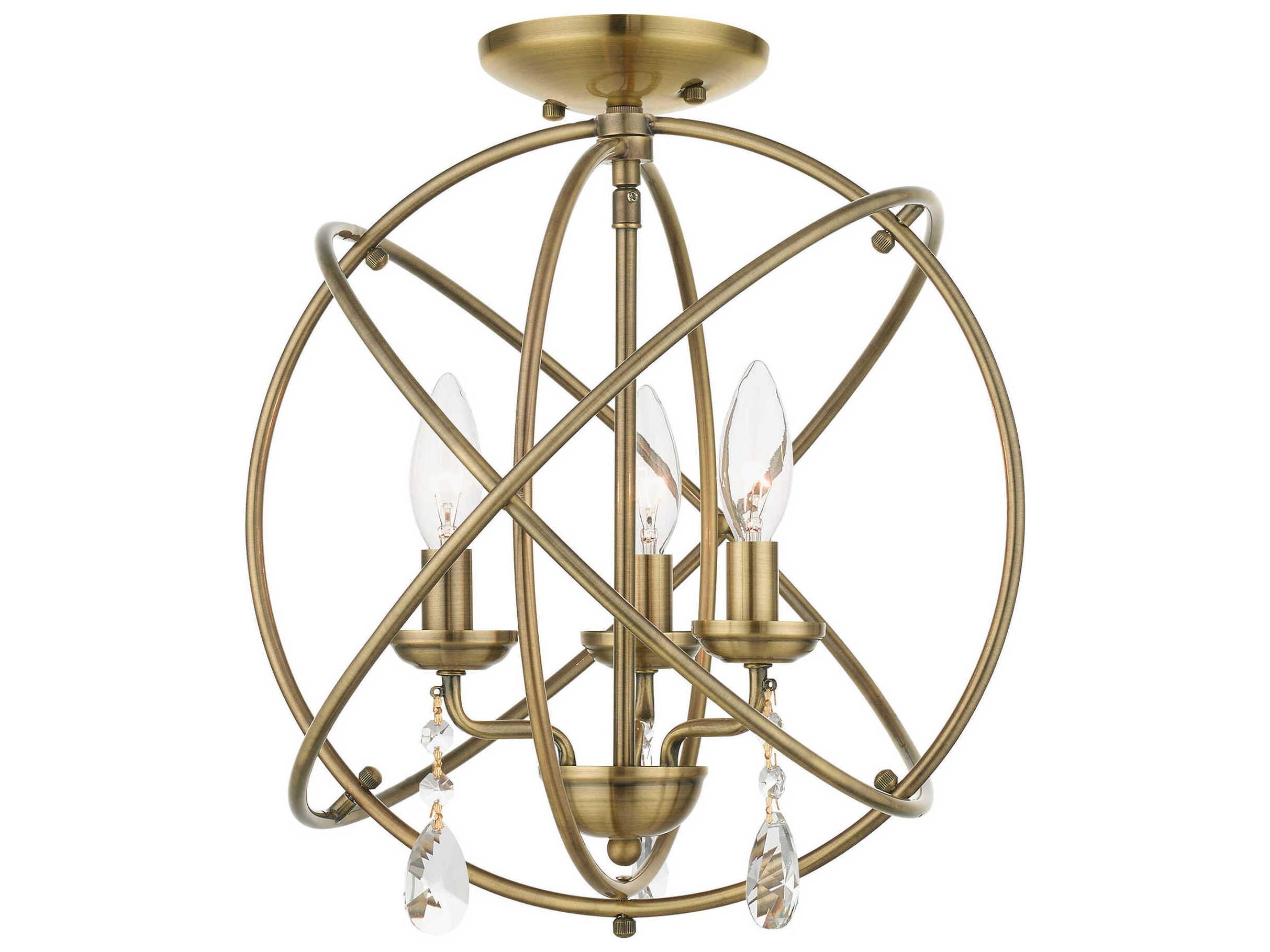Livex Lighting Aria 3-Light Antique Brass Crystal Candelabra Geometric Chandelier