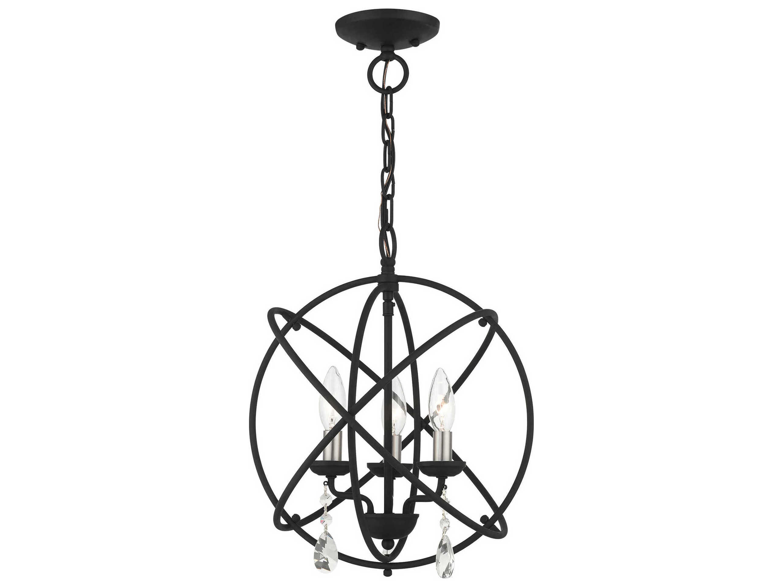 Livex Lighting Aria 3-Light Black Crystal Candelabra Geometric Chandelier
