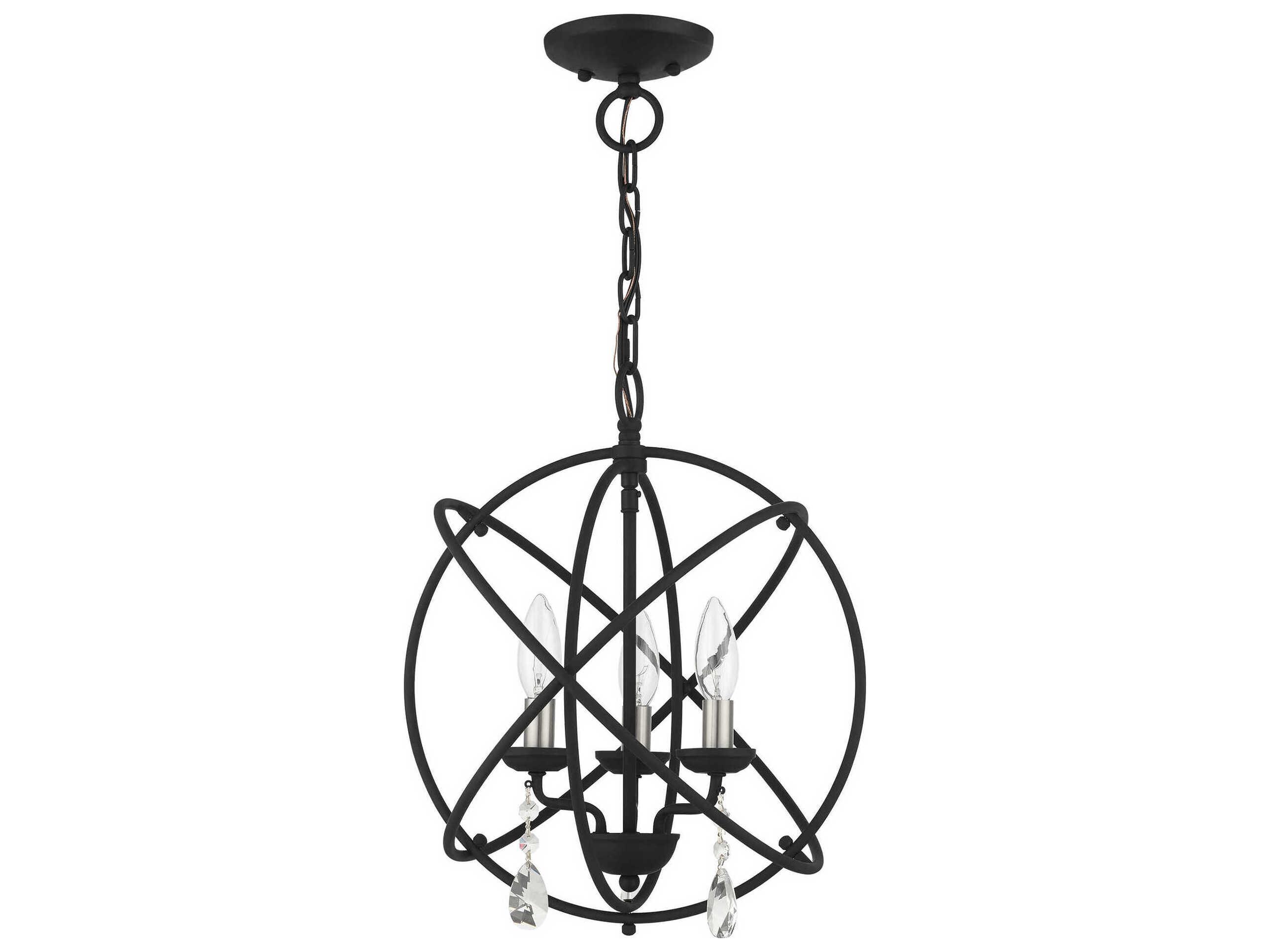 Livex Lighting Aria 3-Light Black Crystal Candelabra Geometric Chandelier