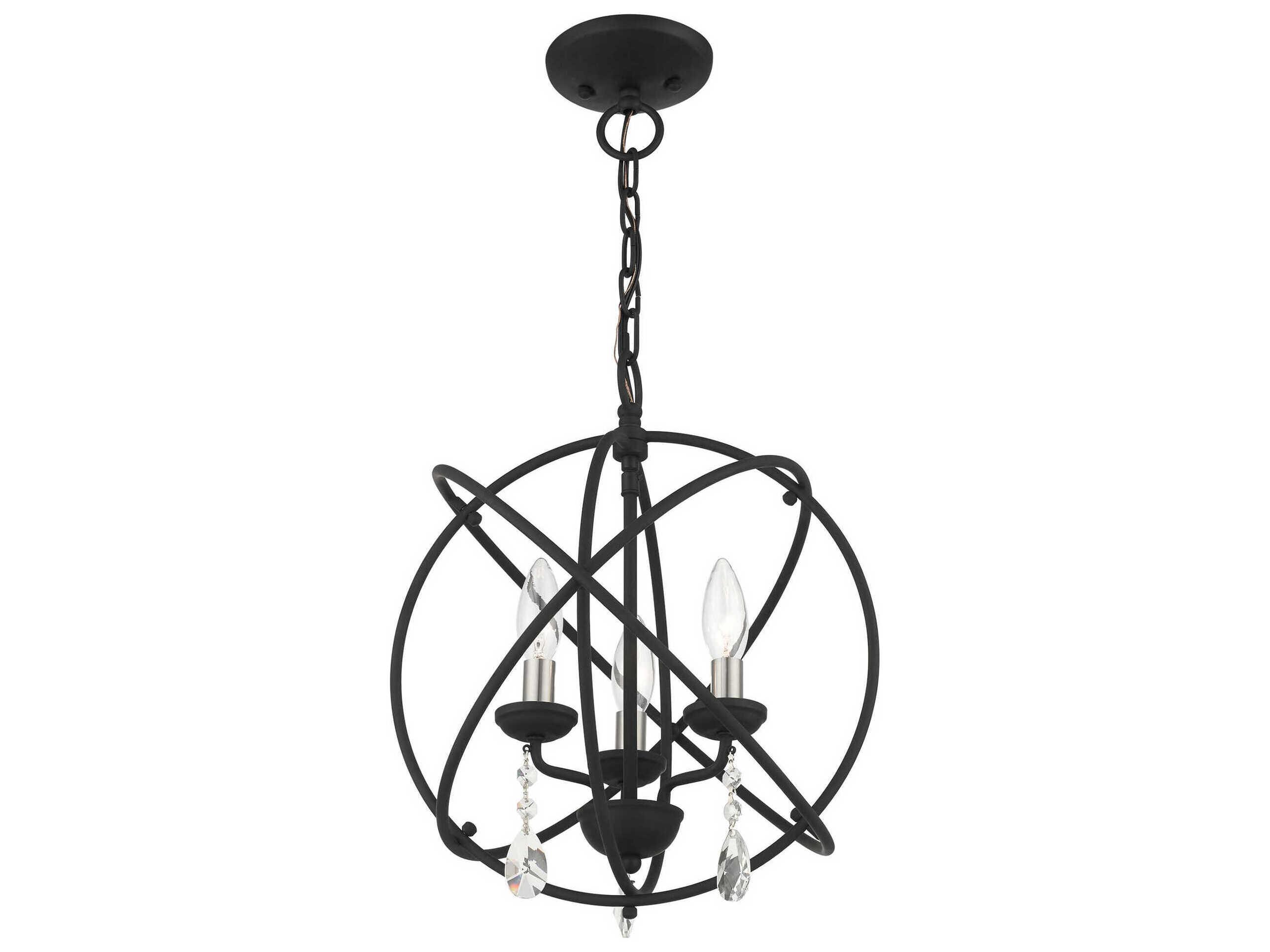 Livex Lighting Aria 3-Light Black Crystal Candelabra Geometric Chandelier