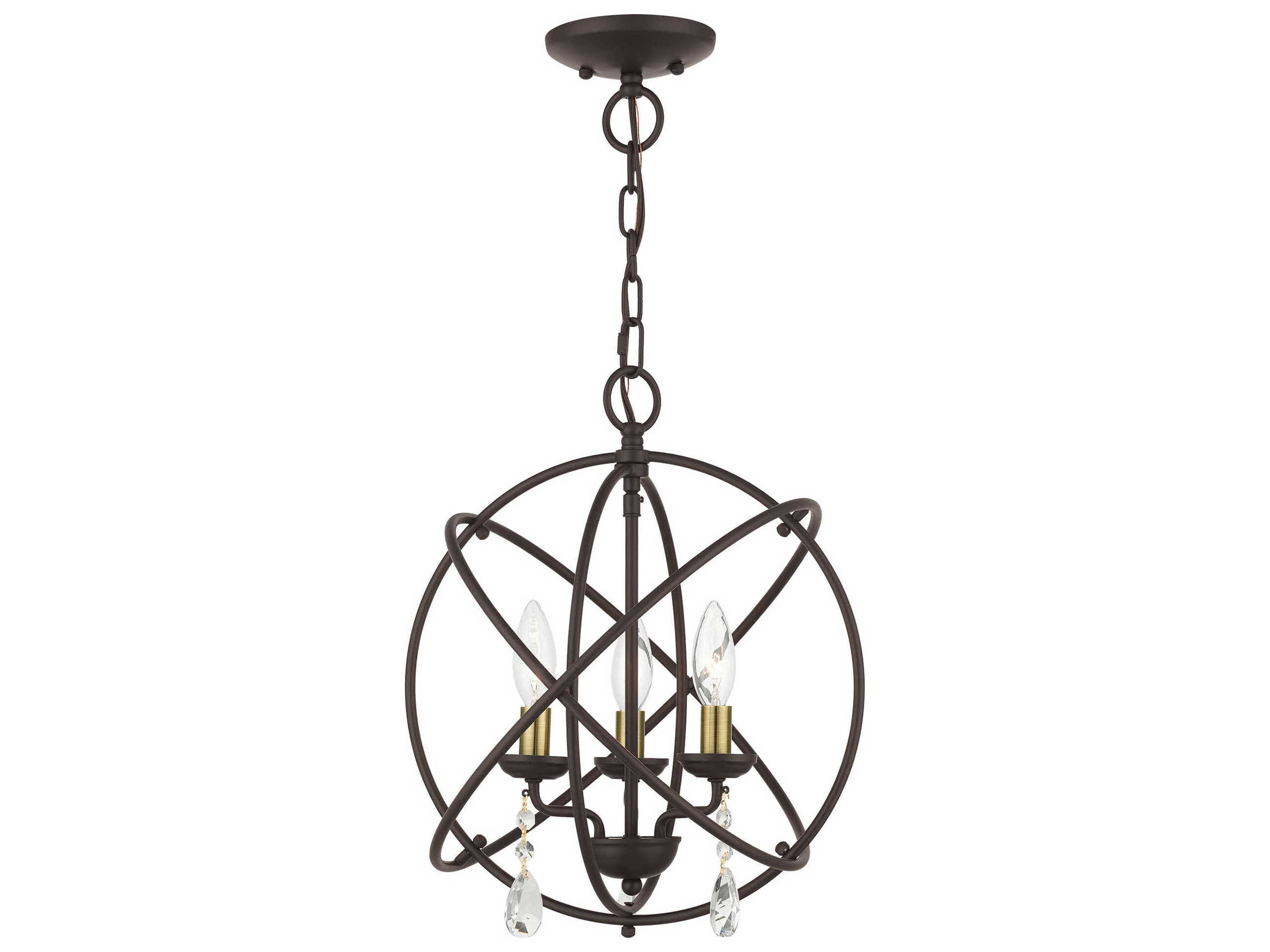 Livex Lighting Aria 3-Light Bronze Crystal Candelabra Geometric Chandelier