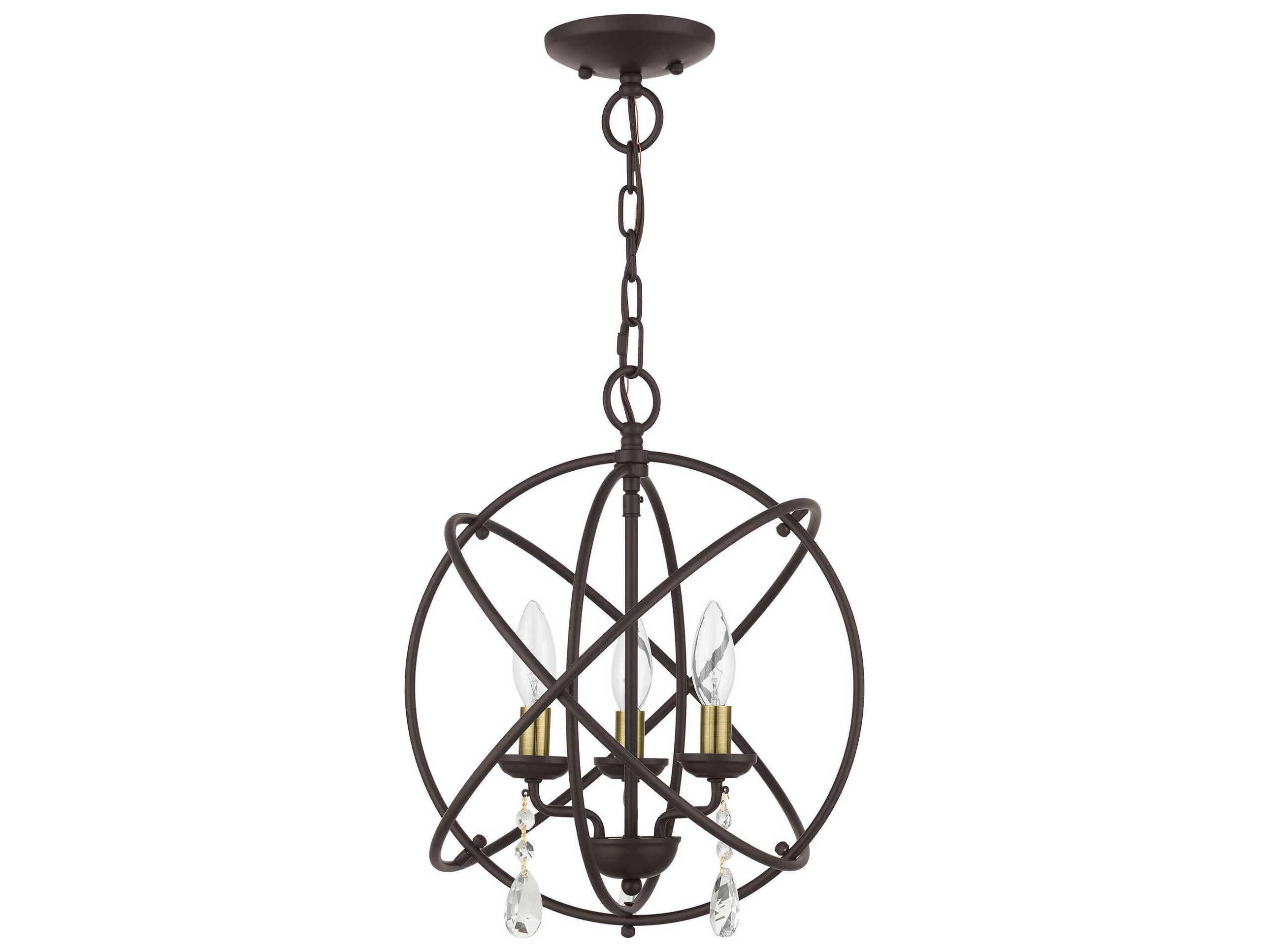 Livex Lighting Aria 3-Light Bronze Crystal Candelabra Geometric Chandelier