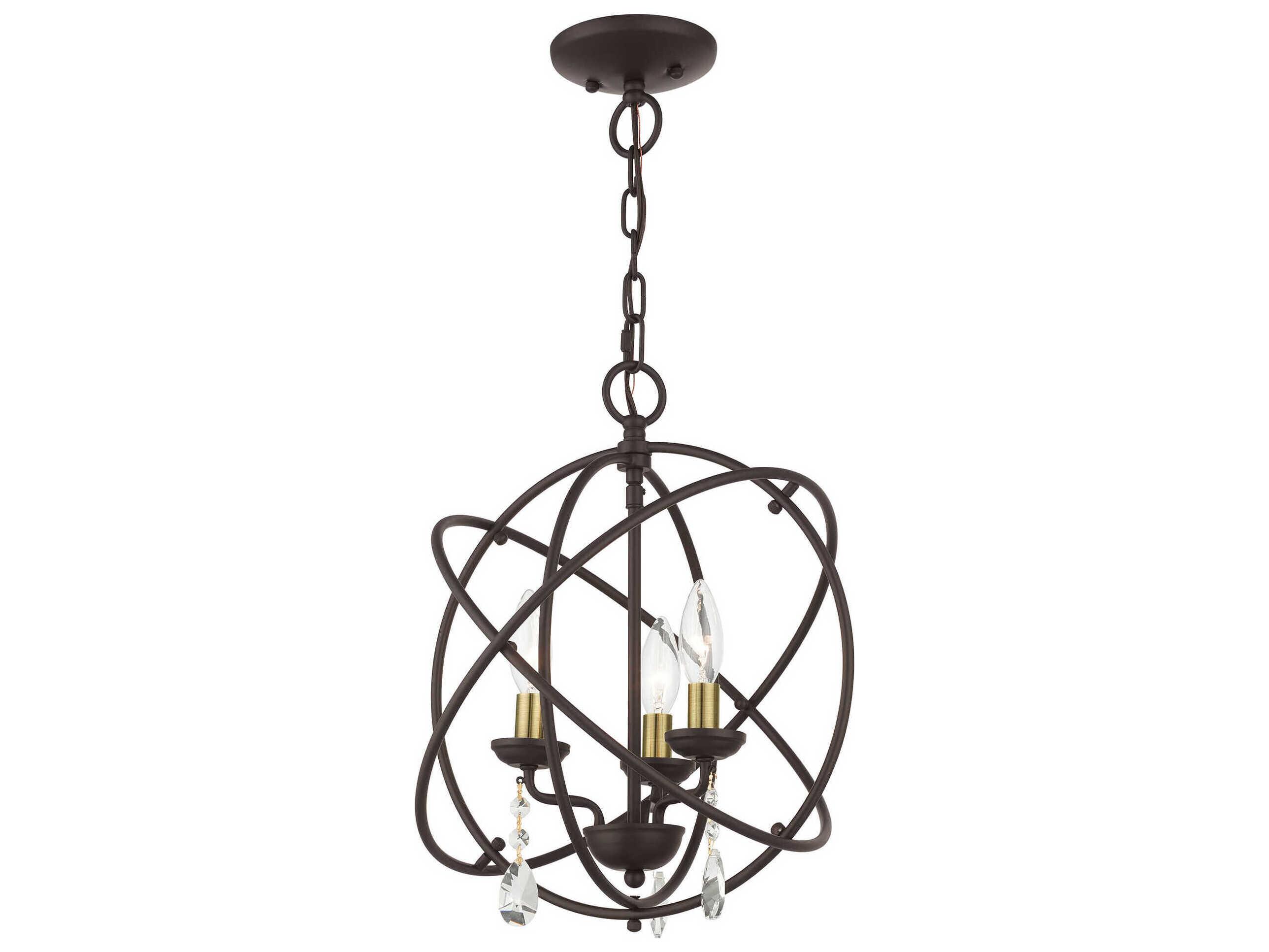 Livex Lighting Aria 3-Light Bronze Crystal Candelabra Geometric Chandelier