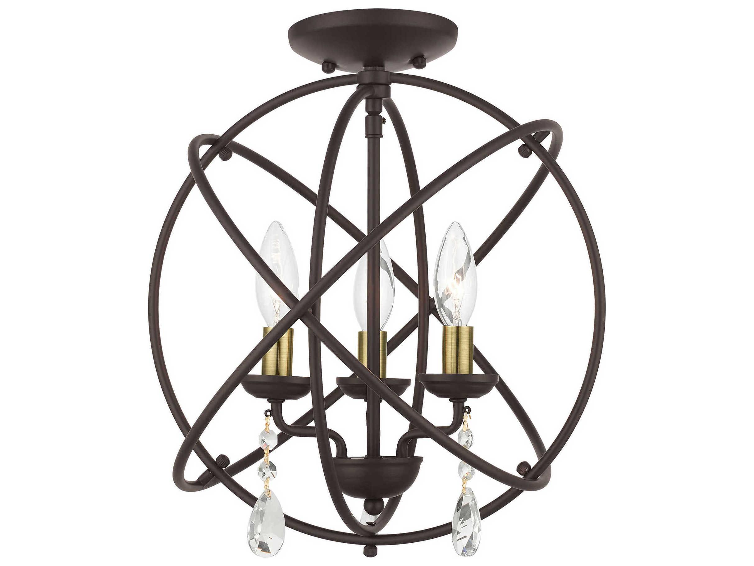 Livex Lighting Aria 3-Light Bronze Crystal Candelabra Geometric Chandelier