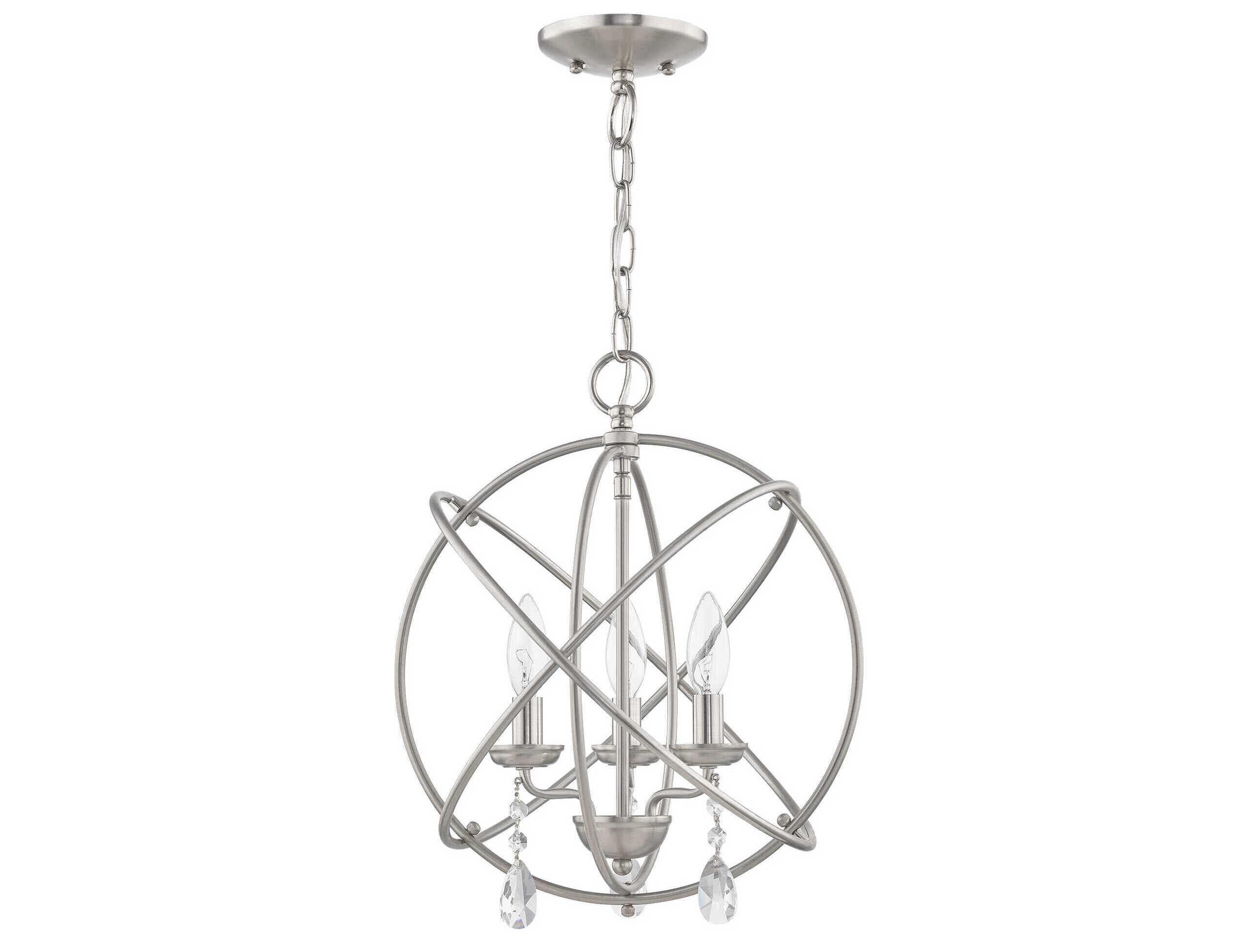Livex Lighting Aria 3-Light Brushed Nickel Crystal Candelabra Geometric Chandelier