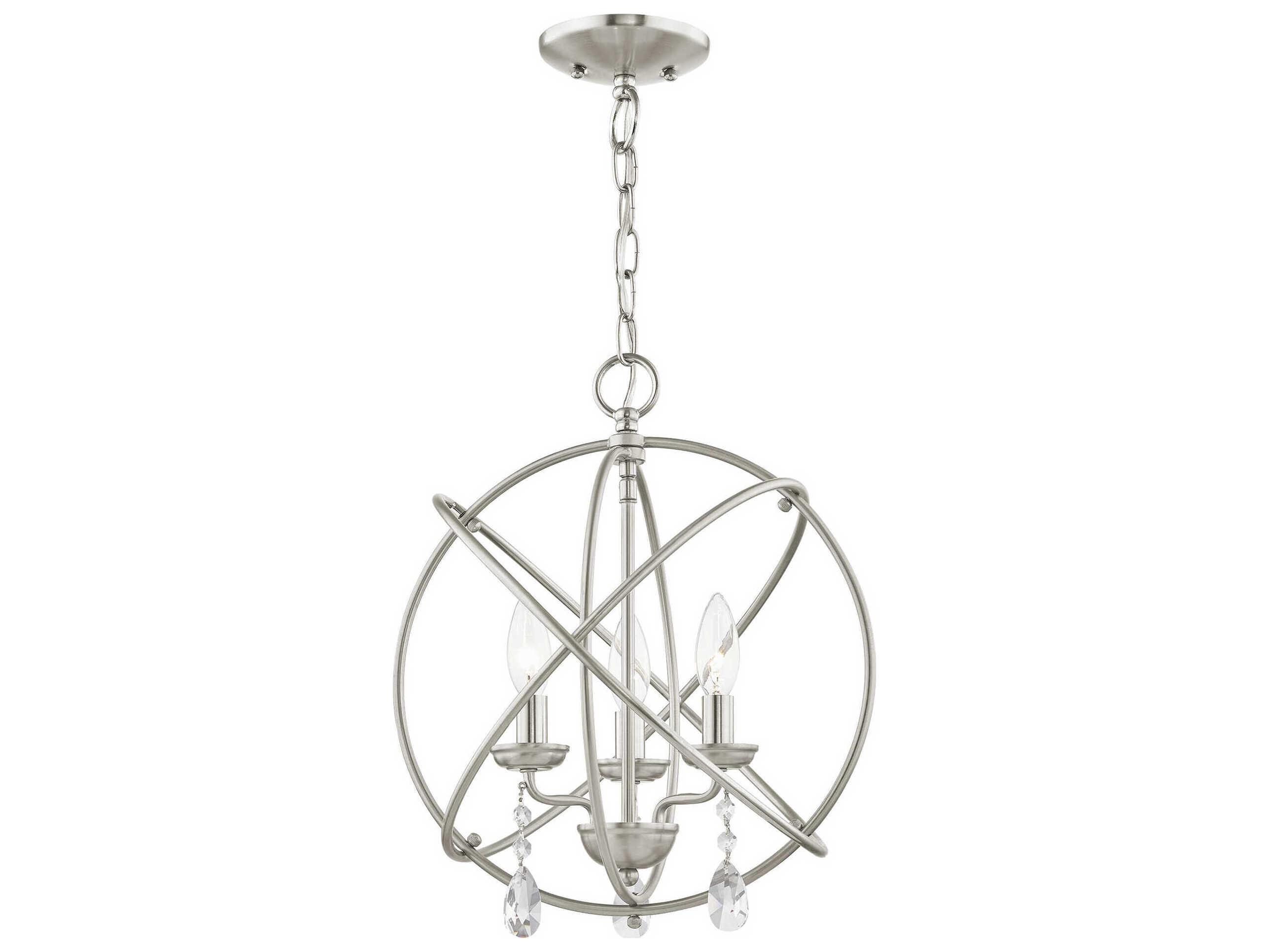 Livex Lighting Aria 3-Light Brushed Nickel Crystal Candelabra Geometric Chandelier