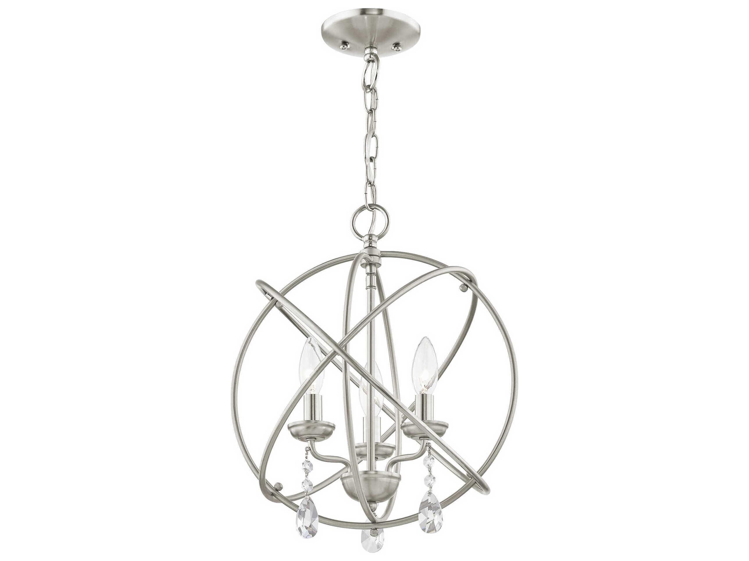 Livex Lighting Aria 3-Light Brushed Nickel Crystal Candelabra Geometric Chandelier