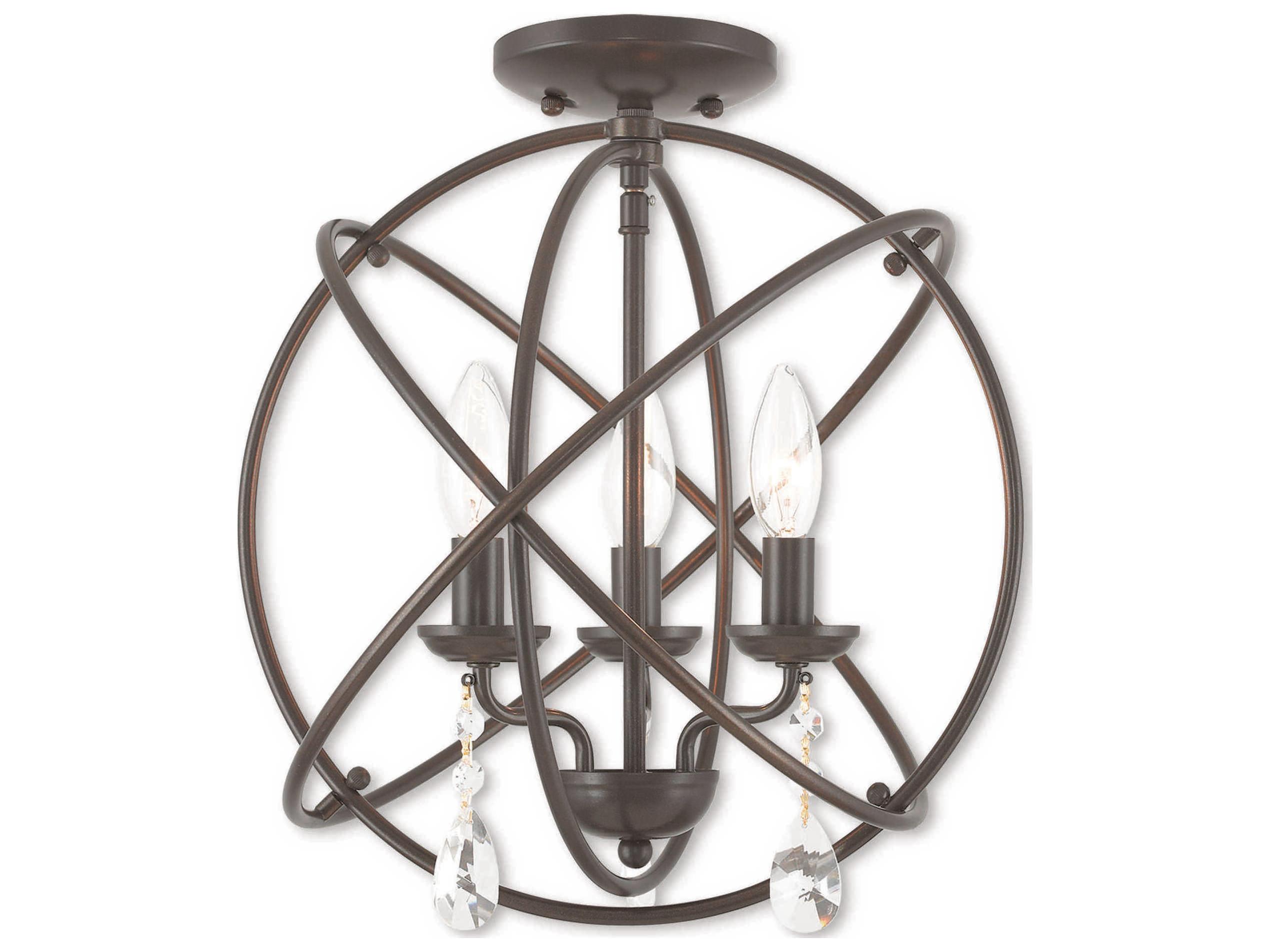 Livex Lighting Aria 3-Light English Bronze Crystal Candelabra Geometric Chandelier