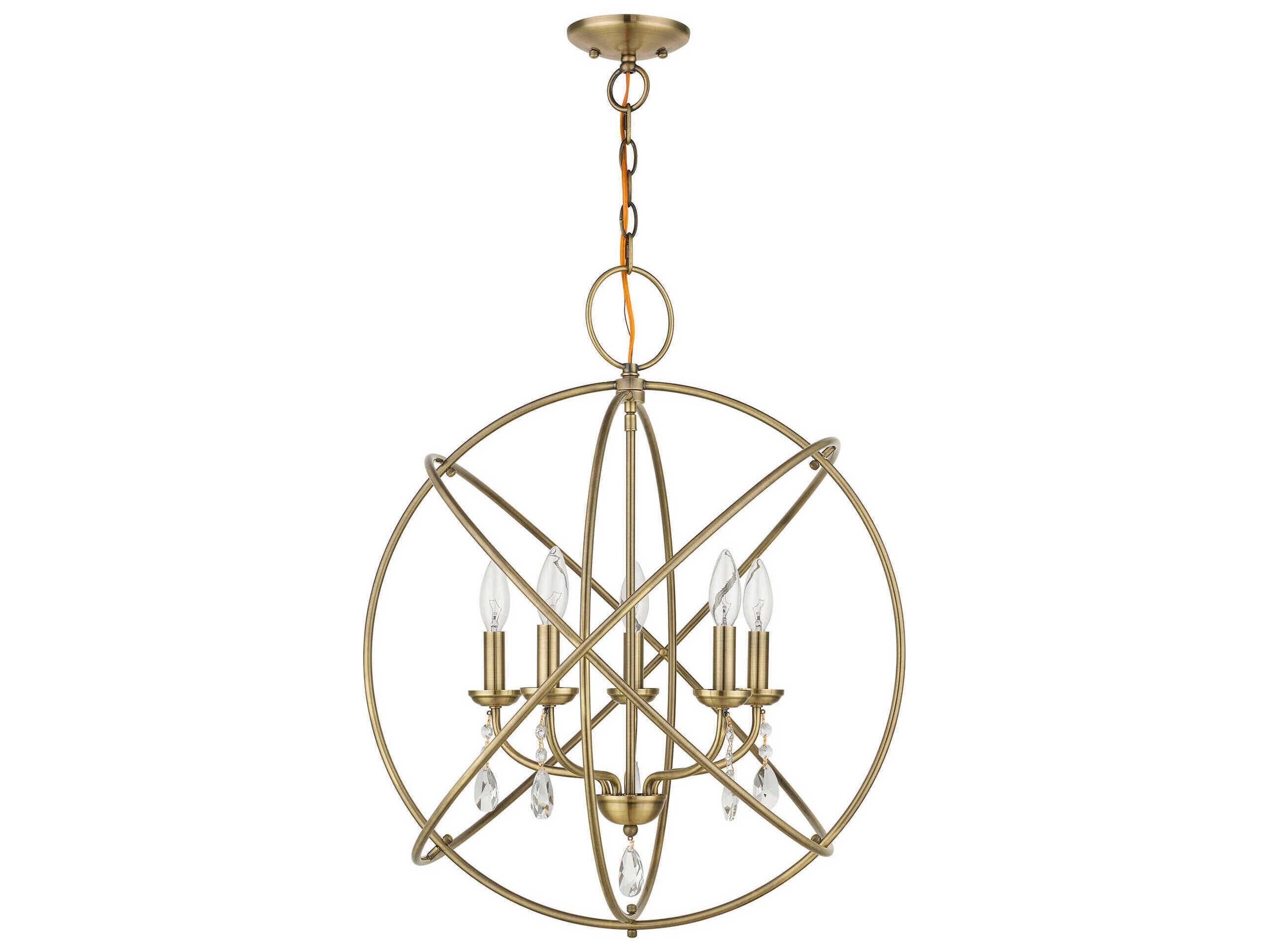 Livex Lighting Aria 5-Light Antique Brass Crystal Candelabra Geometric Chandelier