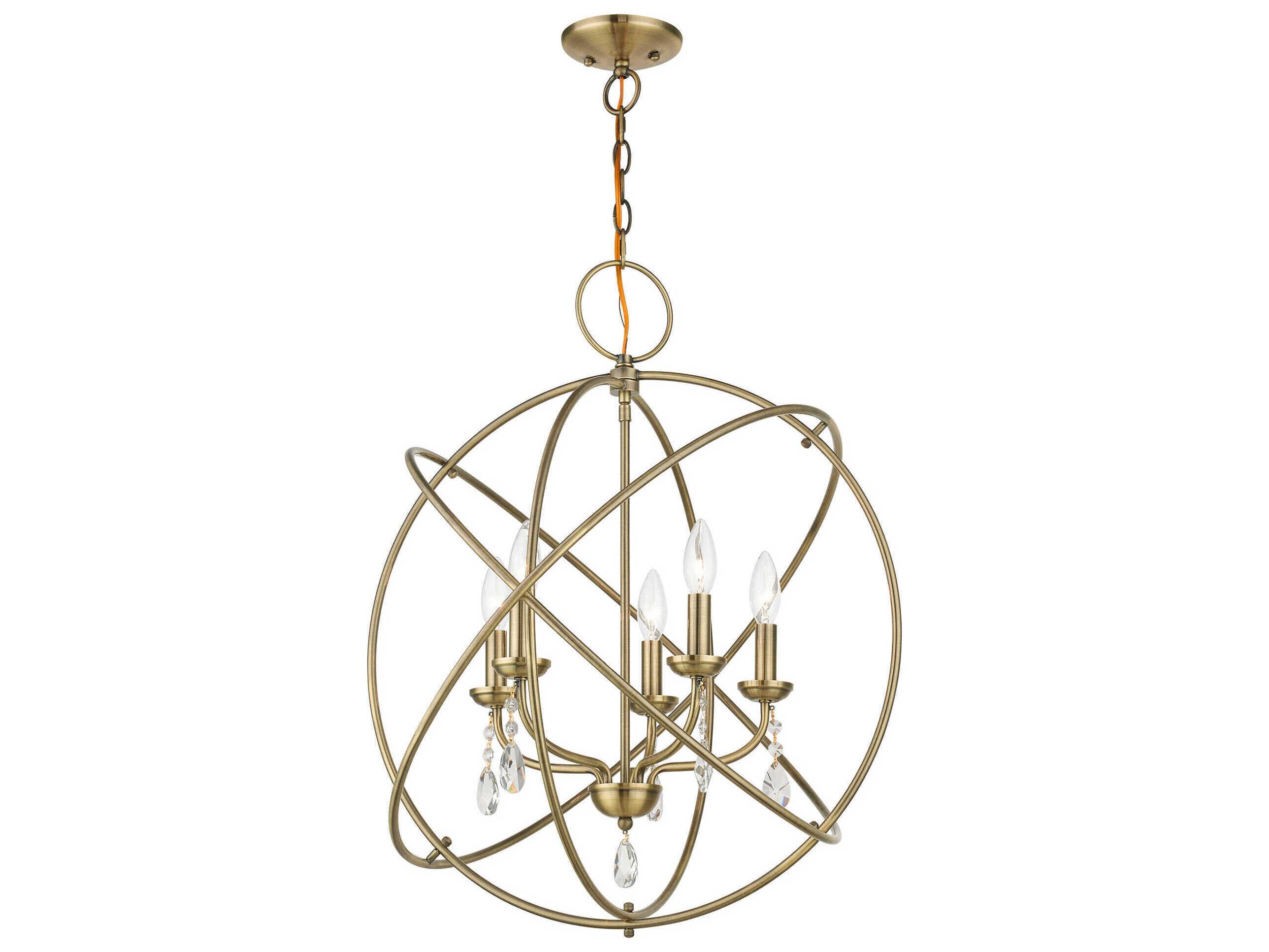 Livex Lighting Aria 5-Light Antique Brass Crystal Candelabra Geometric Chandelier