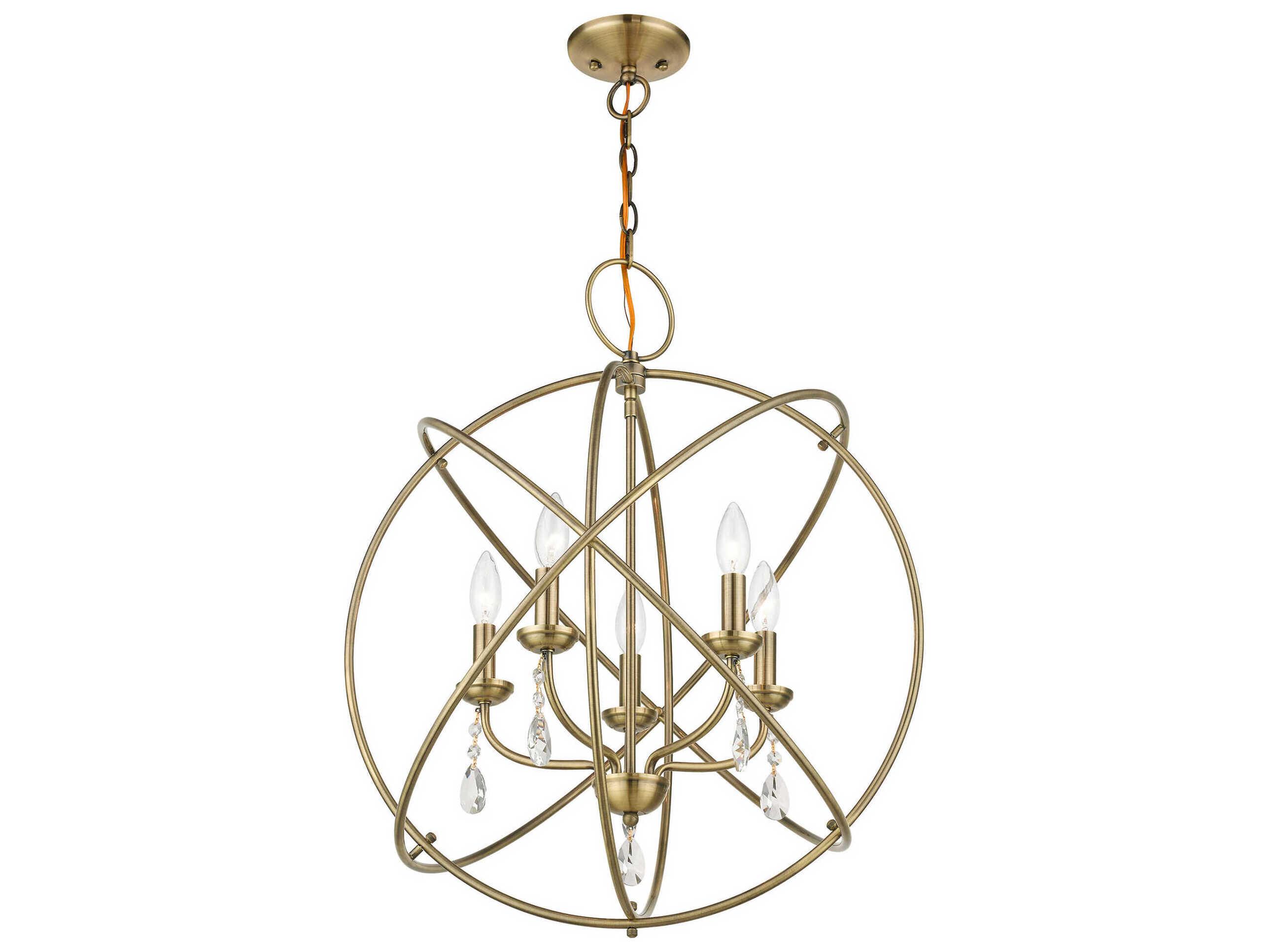 Livex Lighting Aria 5-Light Antique Brass Crystal Candelabra Geometric Chandelier