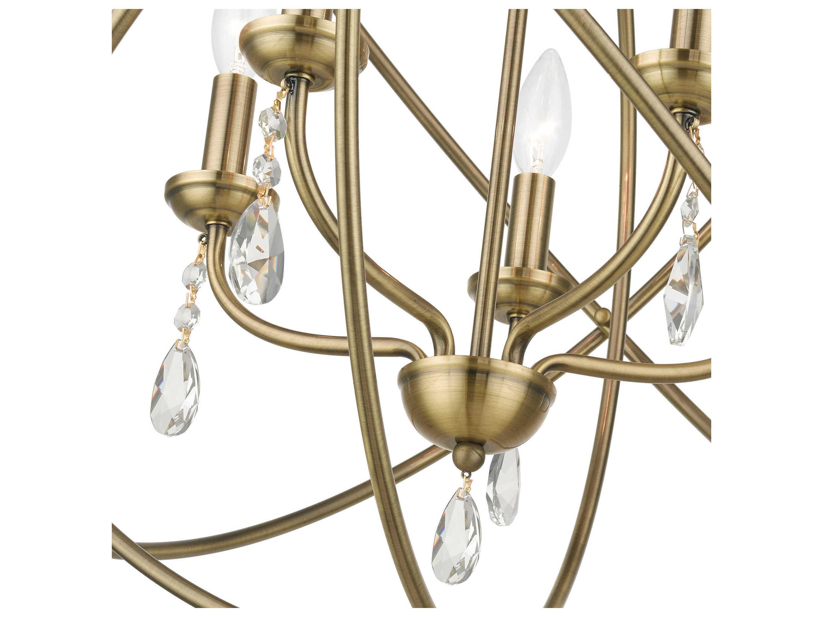 Livex Lighting Aria 5-Light Antique Brass Crystal Candelabra Geometric Chandelier