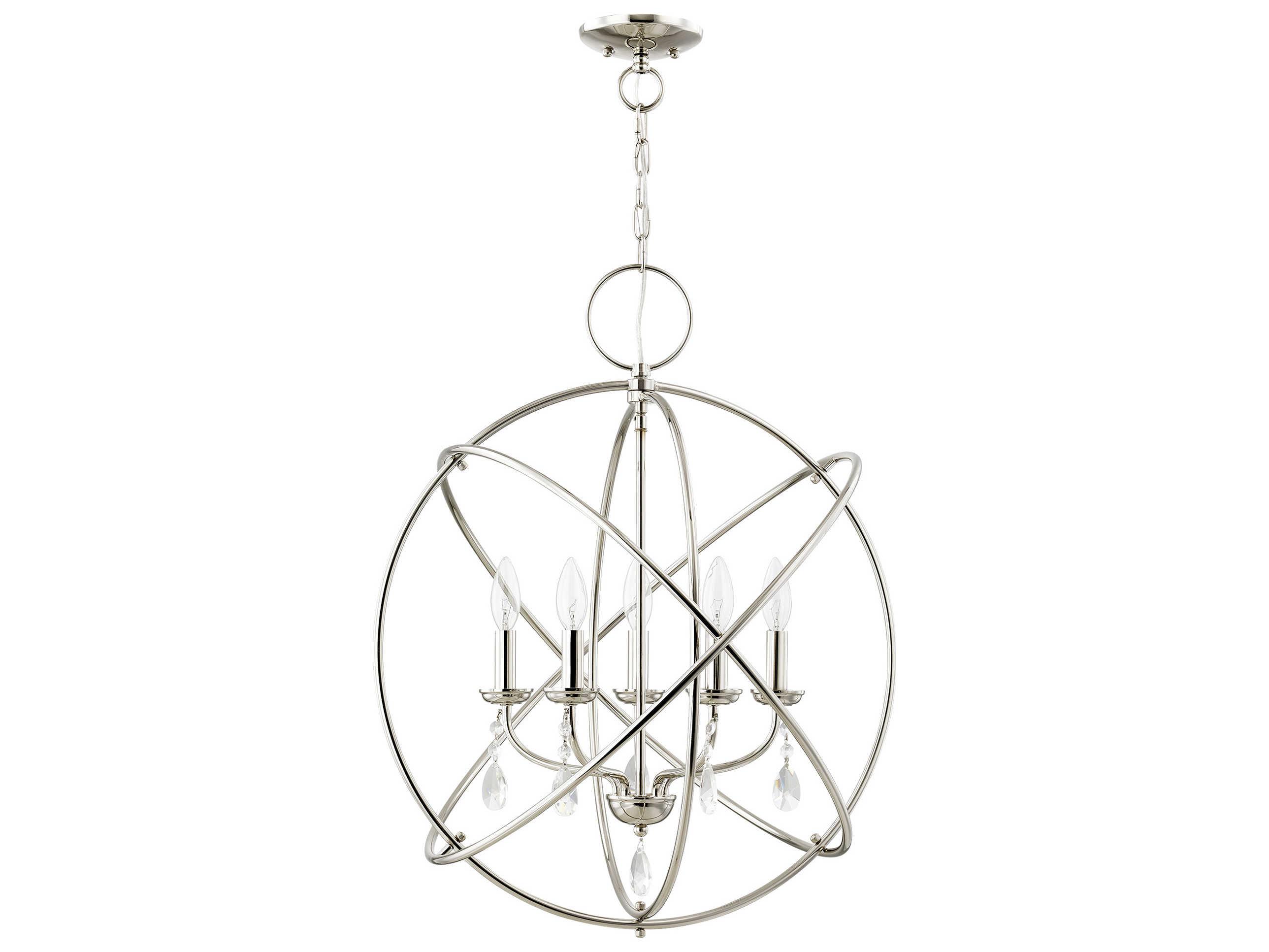 Livex Lighting Aria 5-Light Polished Nickel Crystal Candelabra Globe Round Chandelier