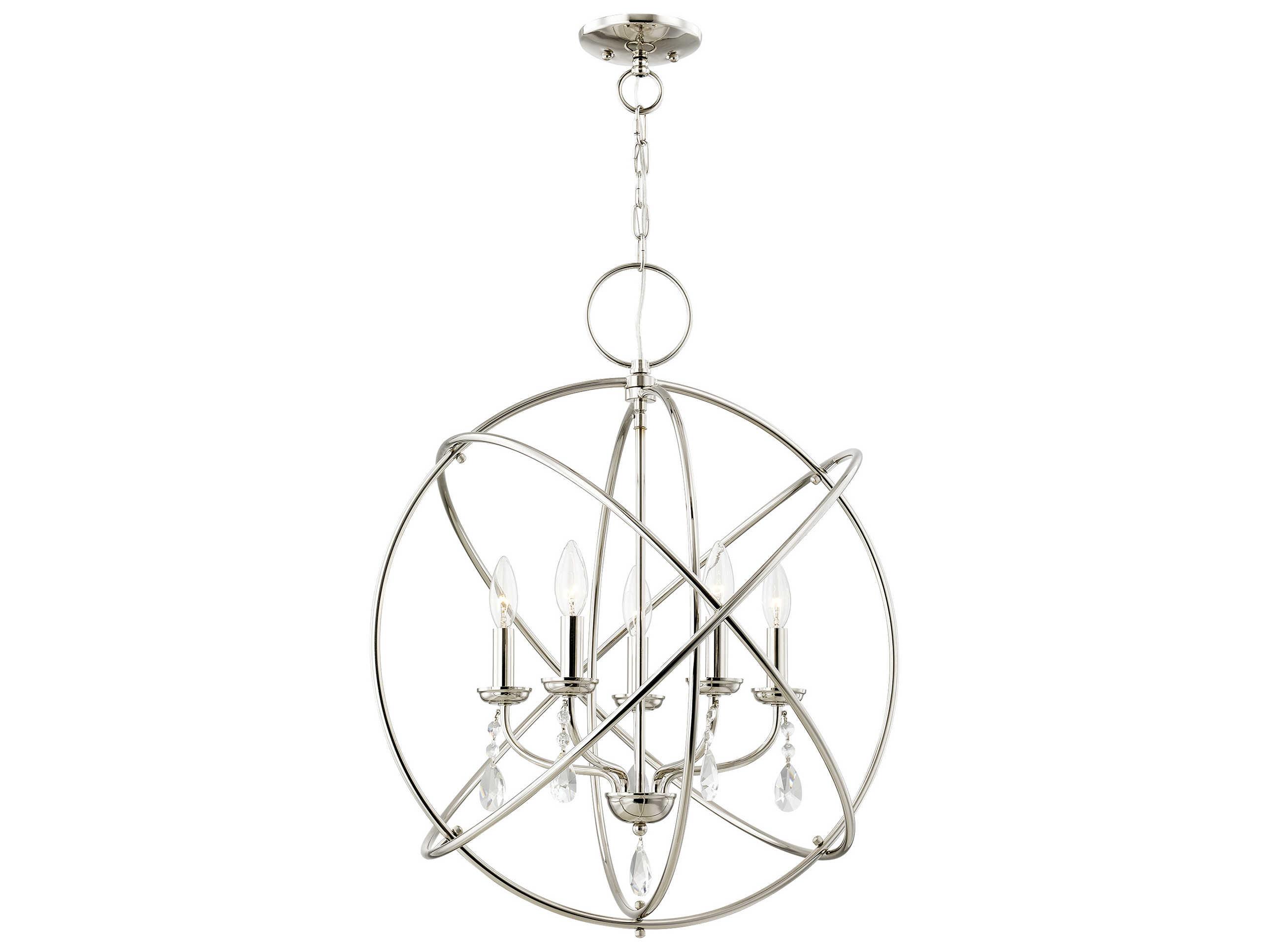 Livex Lighting Aria 5-Light Polished Nickel Crystal Candelabra Globe Round Chandelier